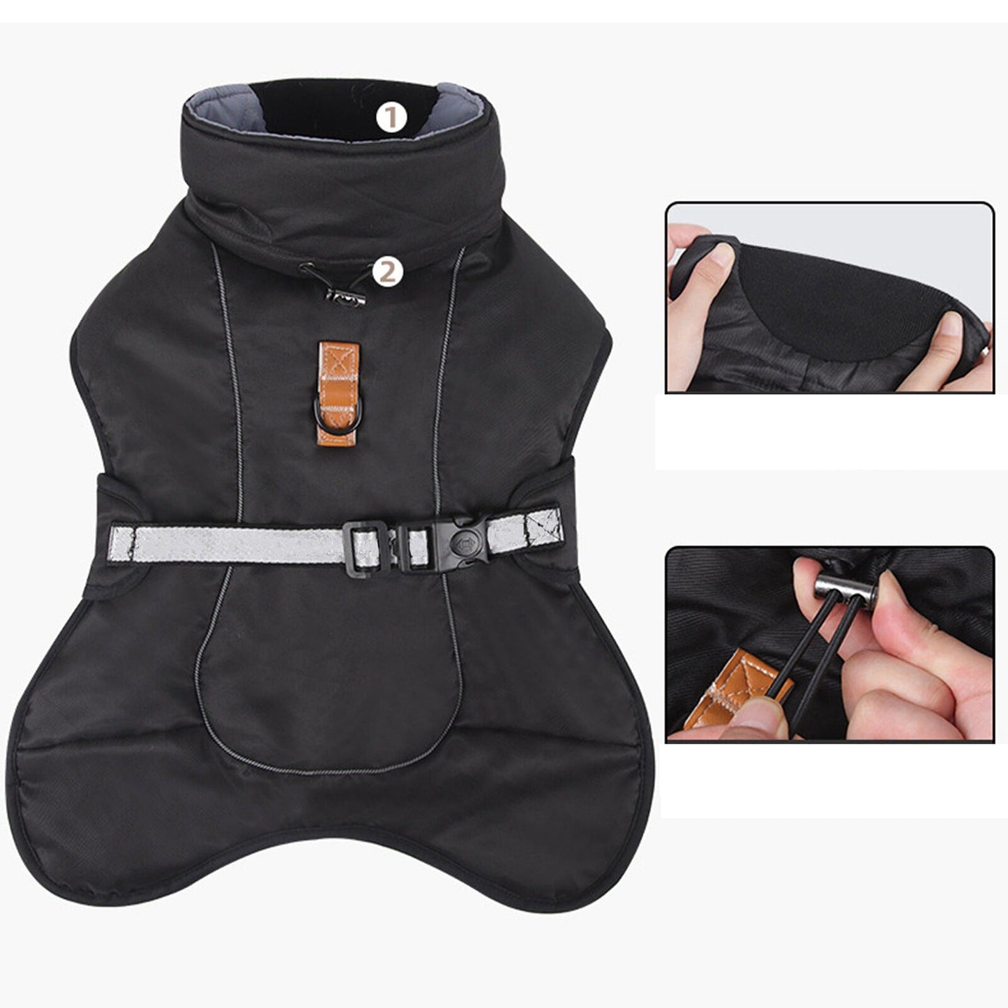 Black Waterproof Dog Jacket for Winter Warm and Windproof