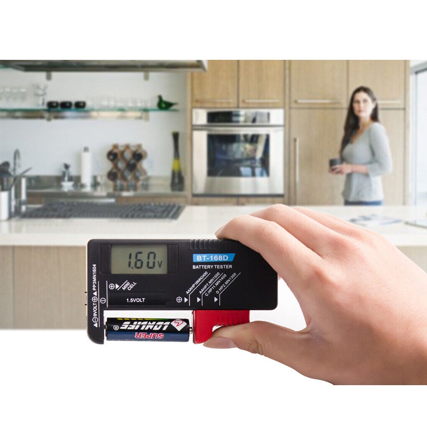 Universal Battery Tester with Digital LCD for Multiple Battery Types 9V 1.5V