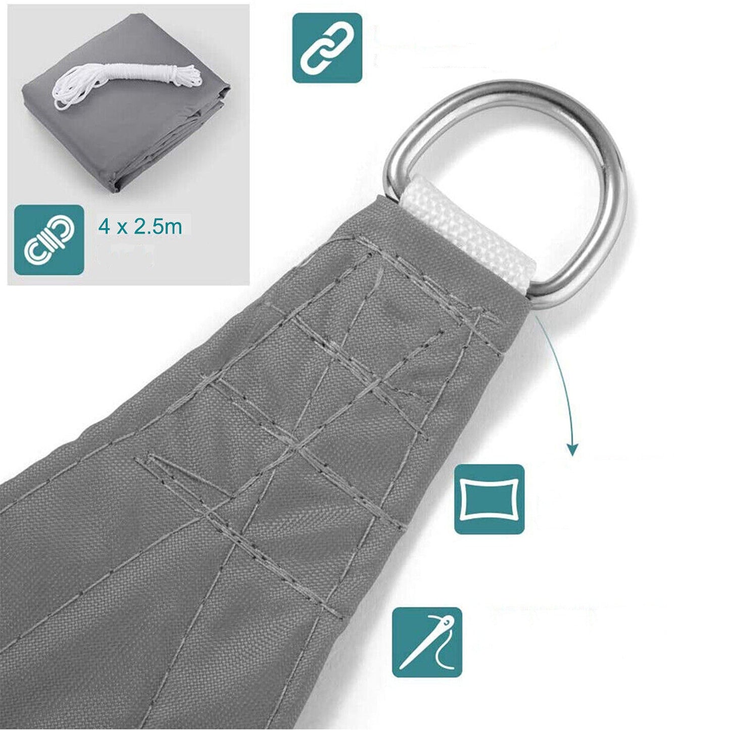 Grey Waterproof Sun Shade Sail Extra Heavy Duty Canopy Awning for Outdoor