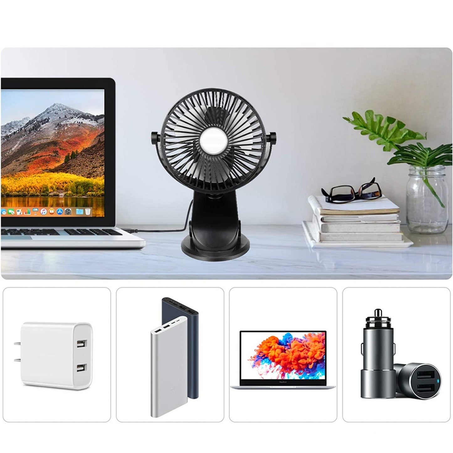Mini Van Car Desk Fan Super Suction USB Cooling 3 Speed