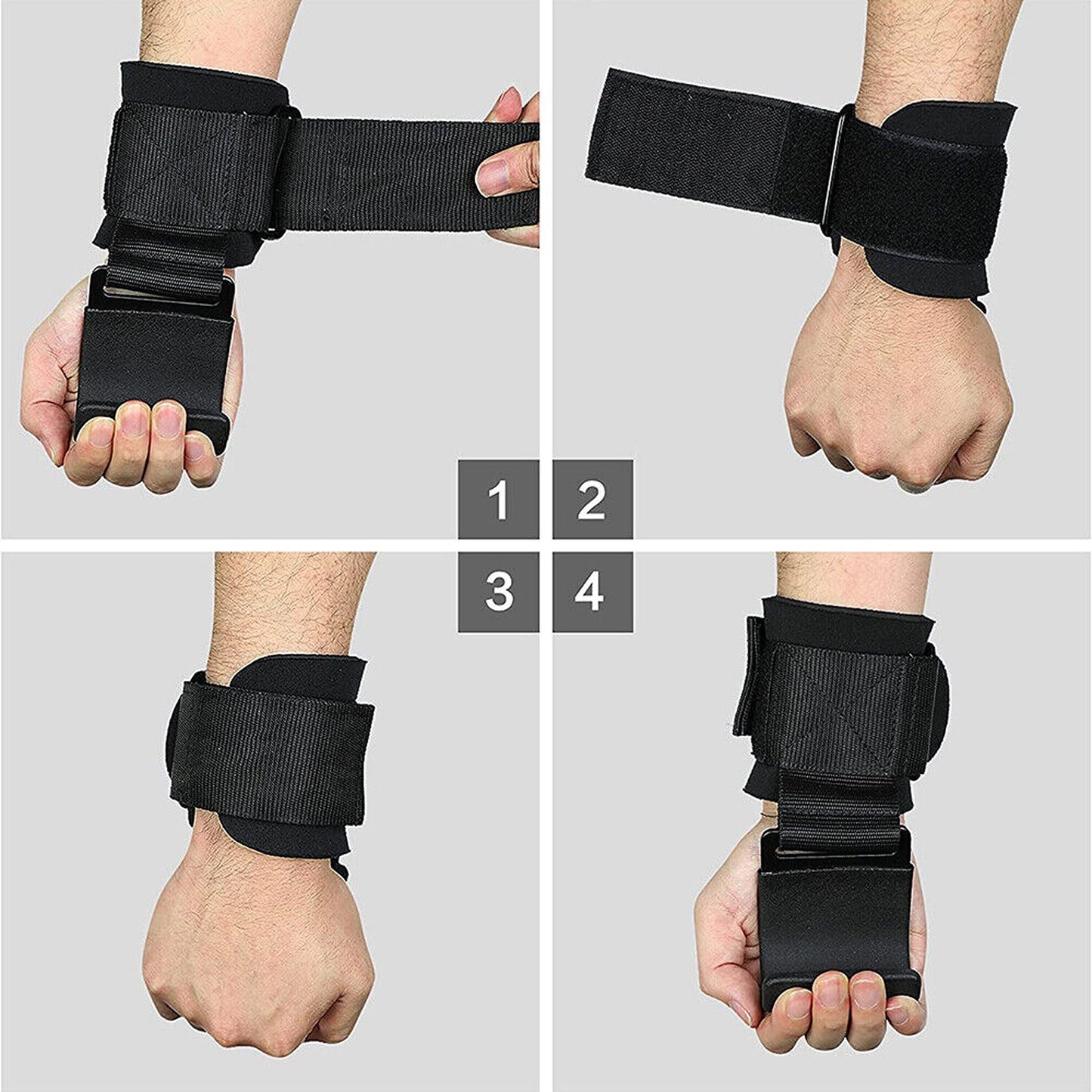 Gym Power Lifting Hooks with Wrist Support Adjustable Straps