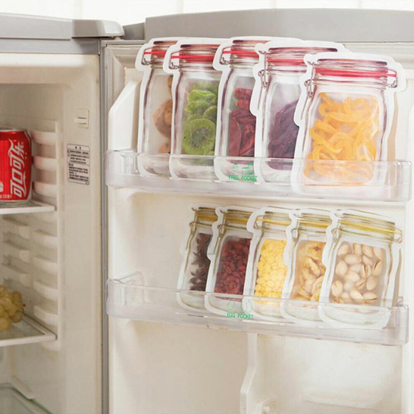 Mason Jar Pattern Reusable Stand-Up Zip Lock Food Storage Bags