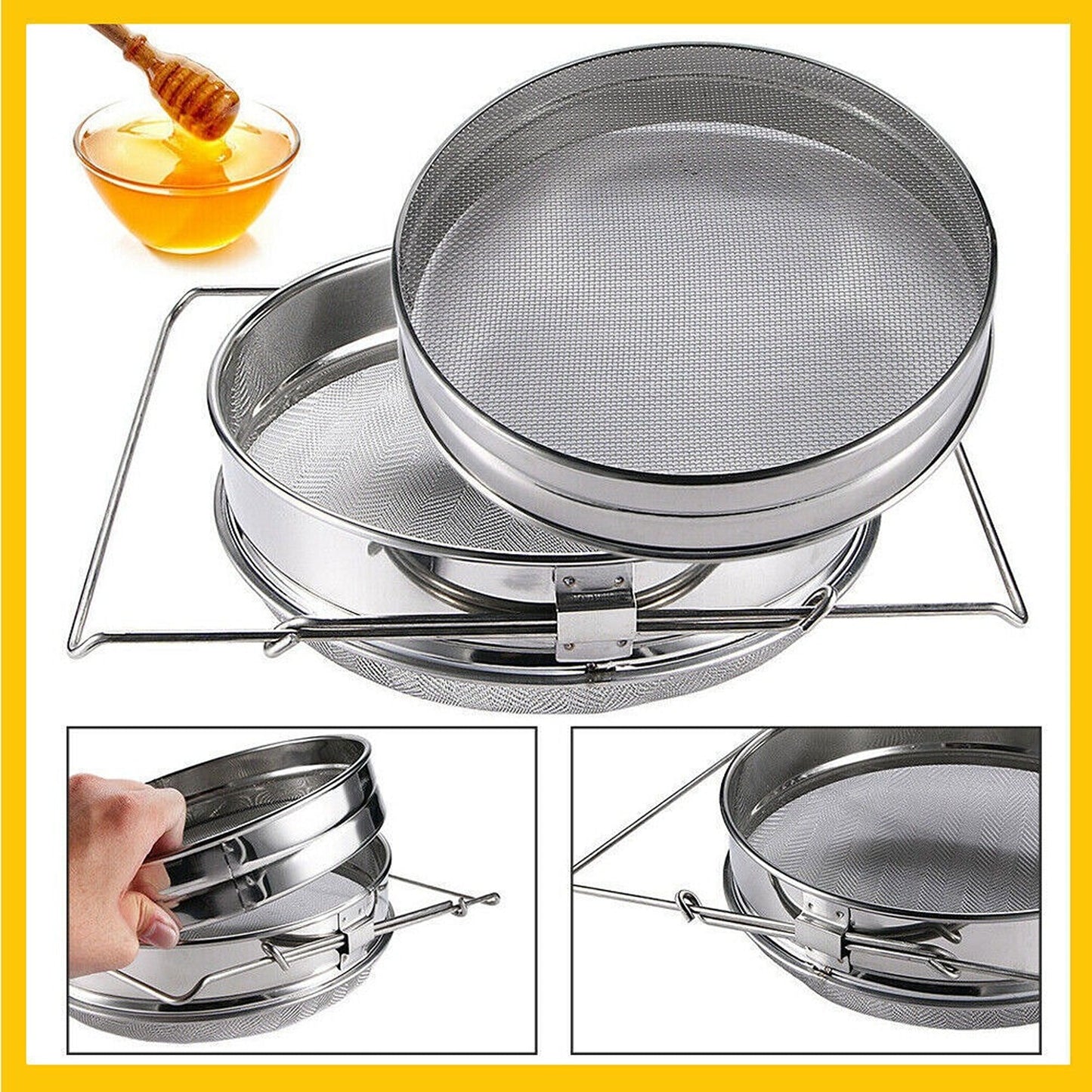 Stainless Steel Double Sieve Honey Strainer Beekeeping Equipment Kit