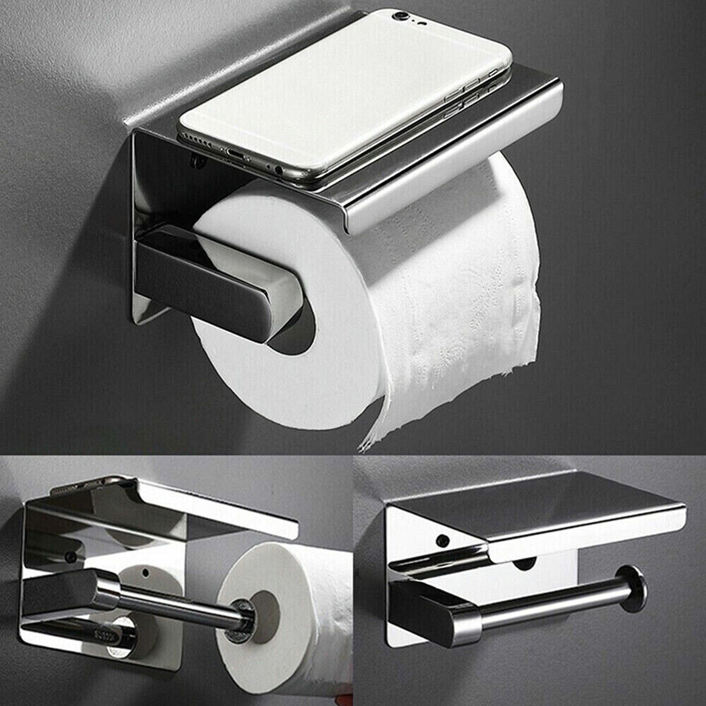 Toilet Paper Roll Holder Stainless Steel Tissue Bath Wall Storage Hooks