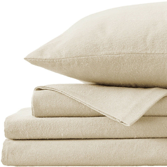Cream Cotton Flannelette Sheets Set with Standard Pillow Case Single Double Queen King