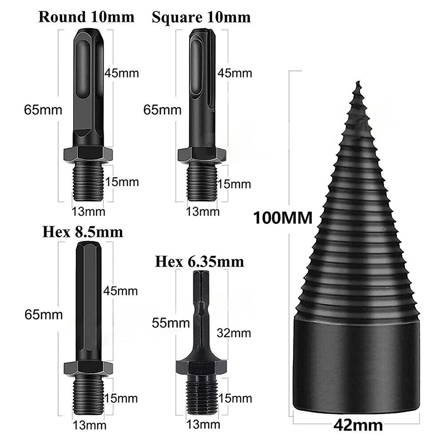 5pcs Wood Splitting Firewood Drill Bit High Speed Twist Splitter Cone