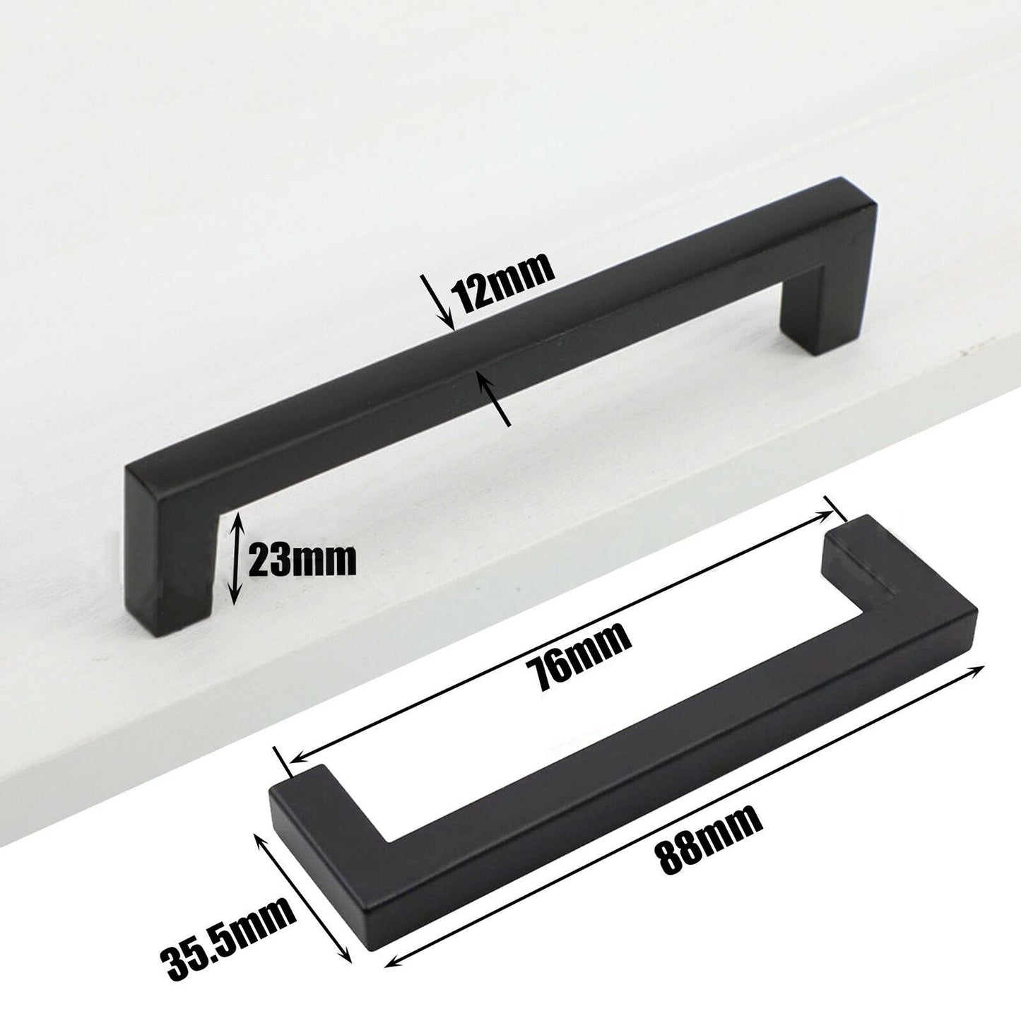 Matte Black Stainless Steel Drawer Cupboard Pulls Cabinet Door Handles 88mm 76mm