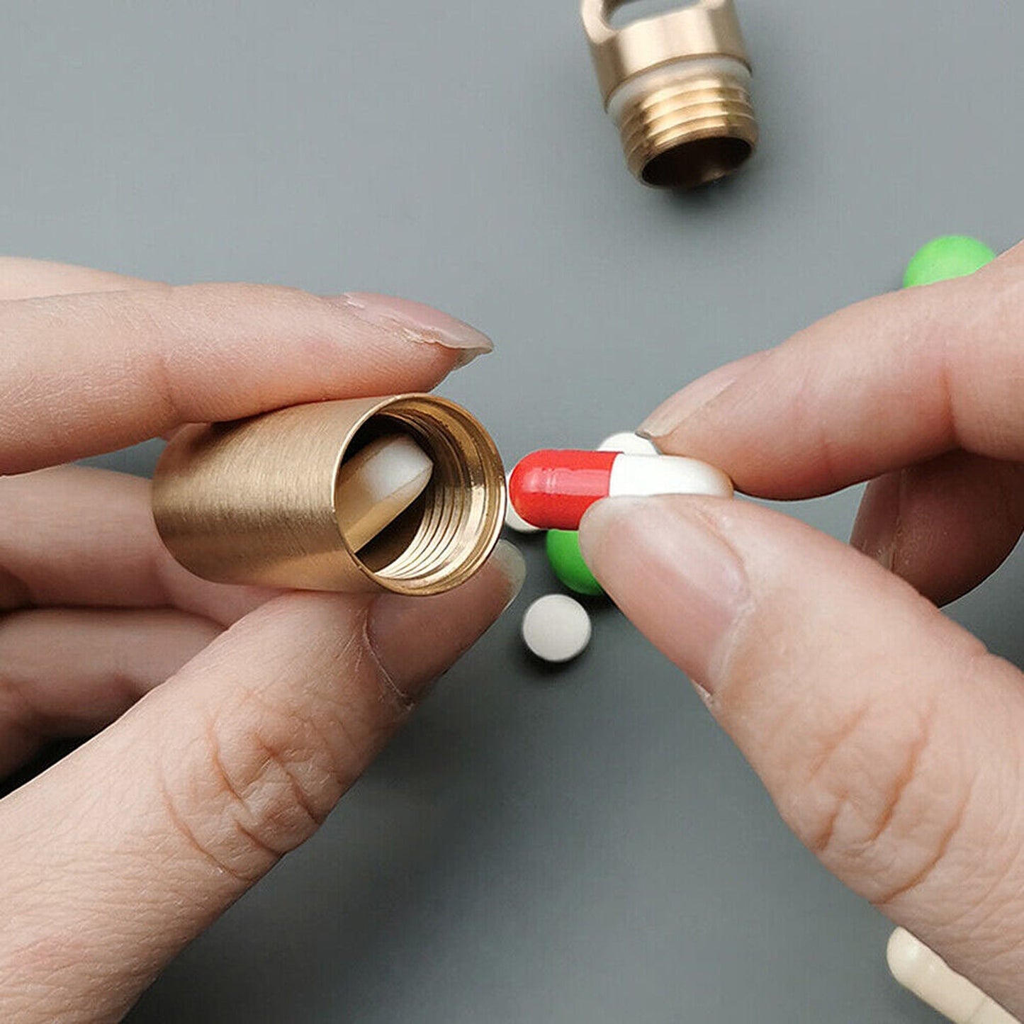 Brass Pill Container with Waterproof Case Keyring Holder