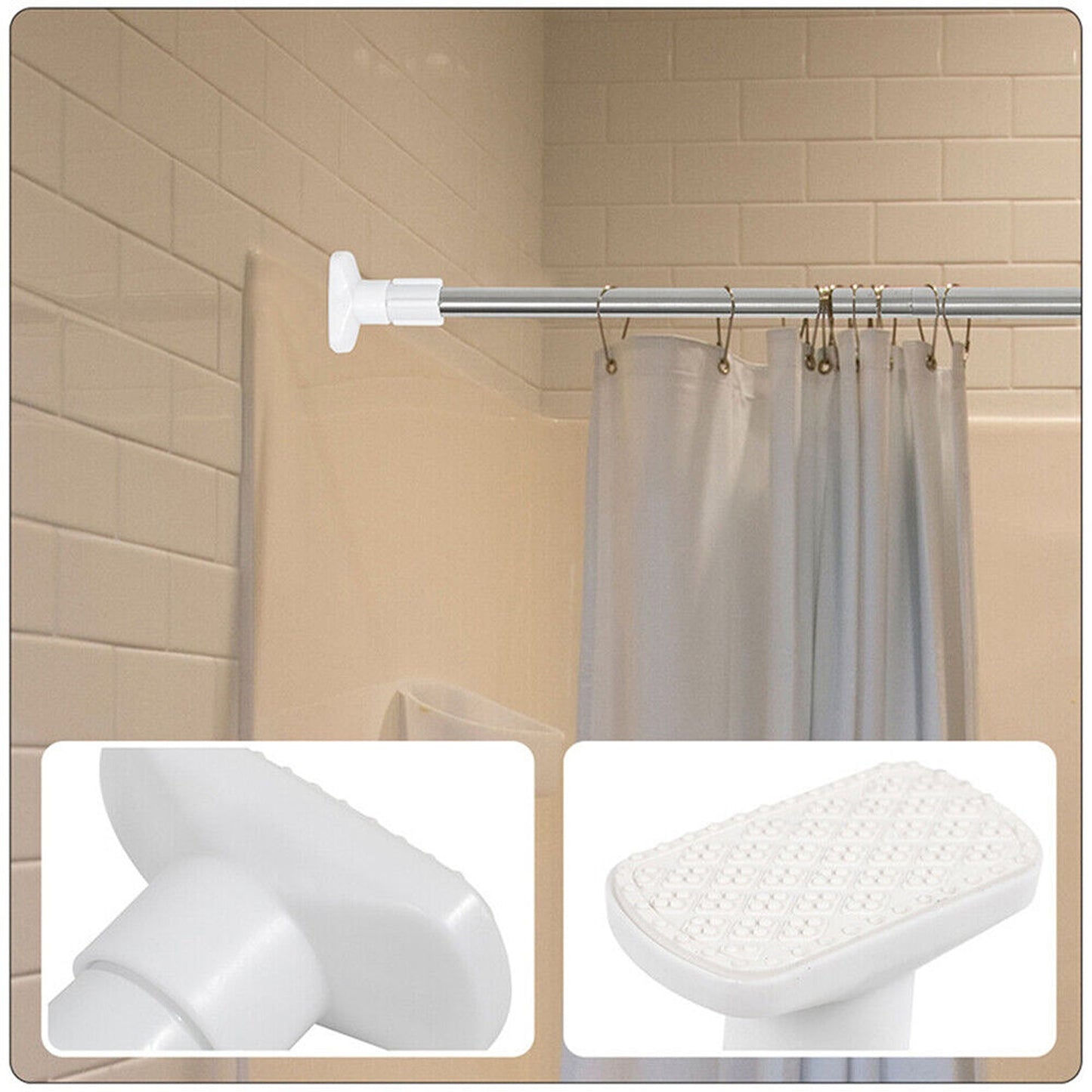 Adjustable Tension Curtain Rod Extendable for Showers and Closets