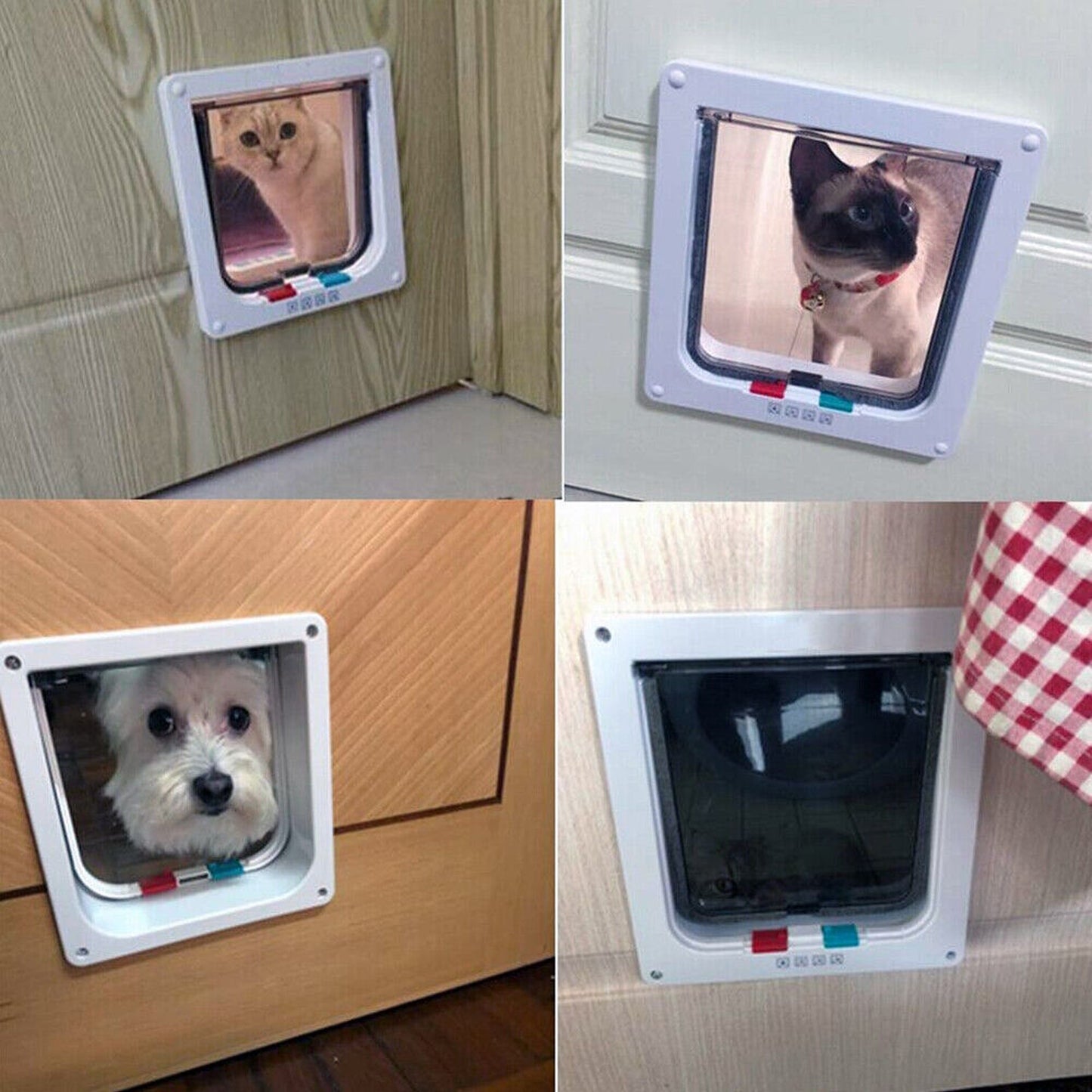 Lockable 4-Way Safe Pet Cat Dog Door with Brushy Flap Screen