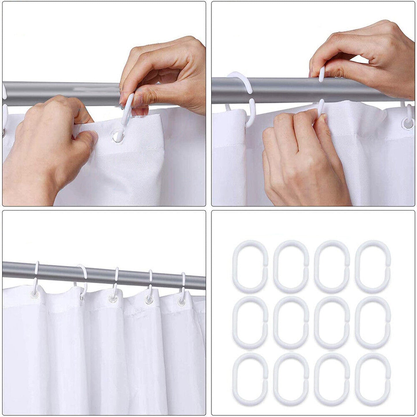 Waterproof Shower Curtain with Hooks and Weighted Hem 180x200cm