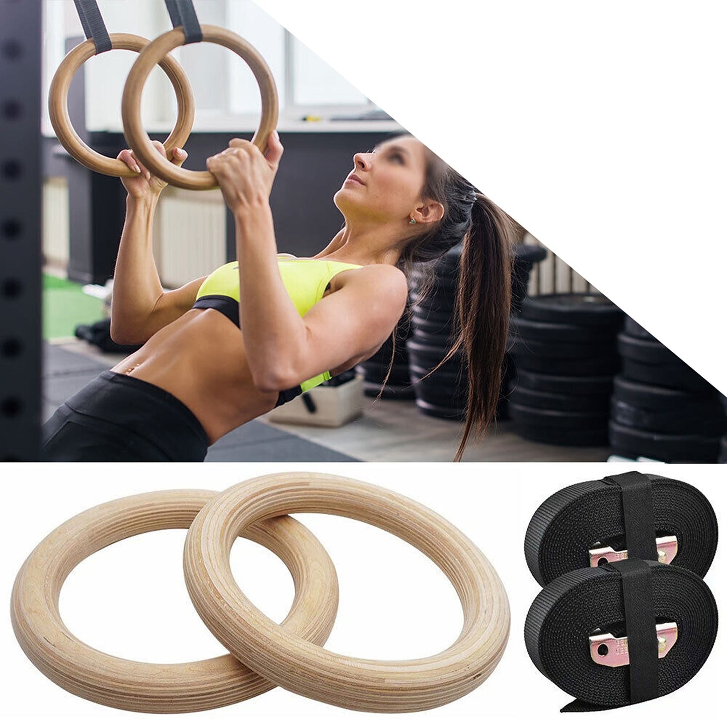 2pcs Adjustable Gymnastic Olympic Rings Set for Home Fitness