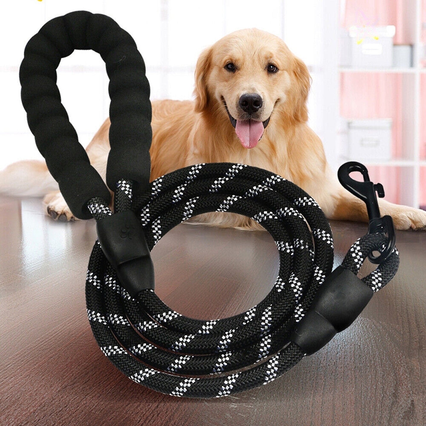 Black Heavy Duty Nylon Dog Training Leash Strong Rope Recall Lead