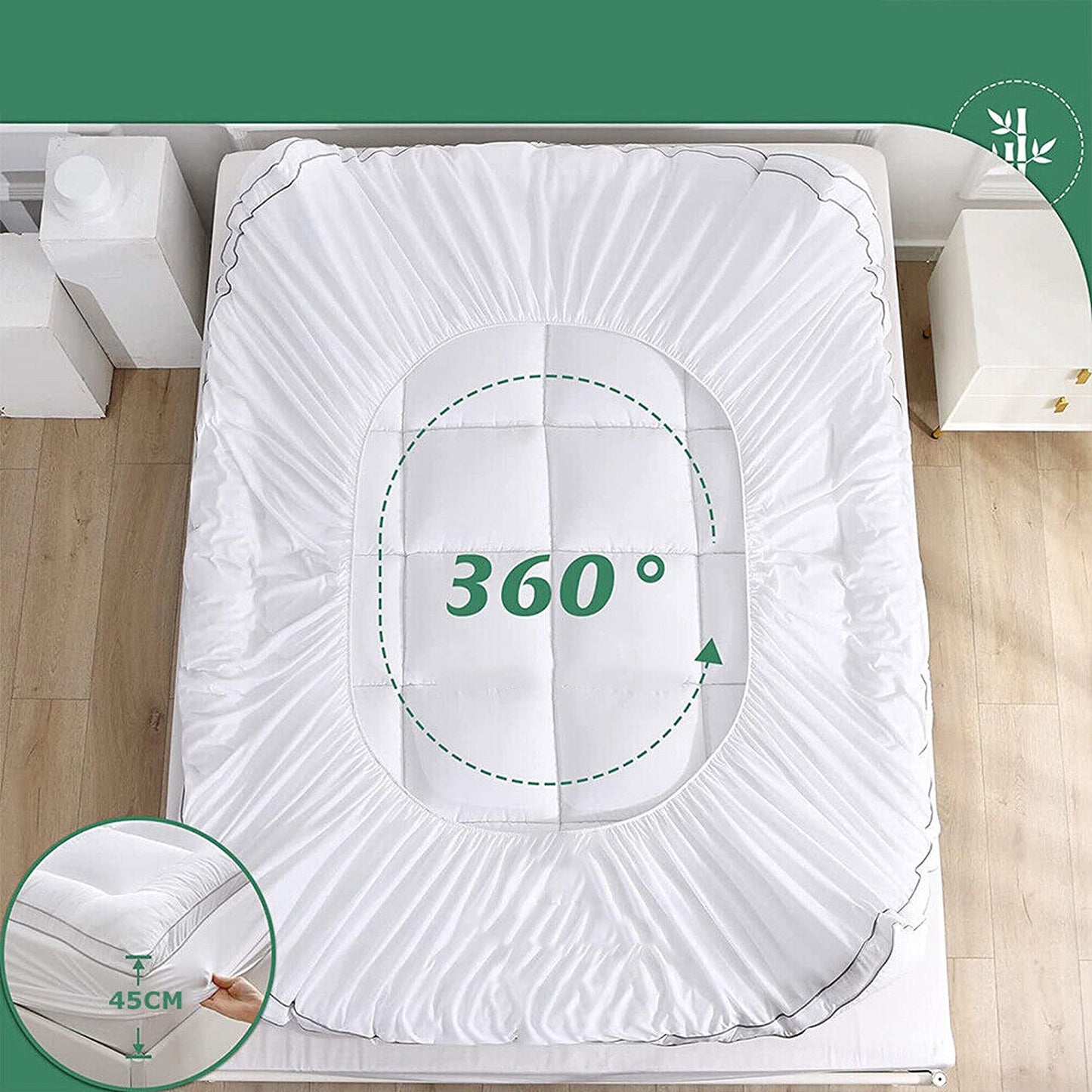 Luxury Bamboo Pillowtop Mattress Topper Queen King Size 1000GSM