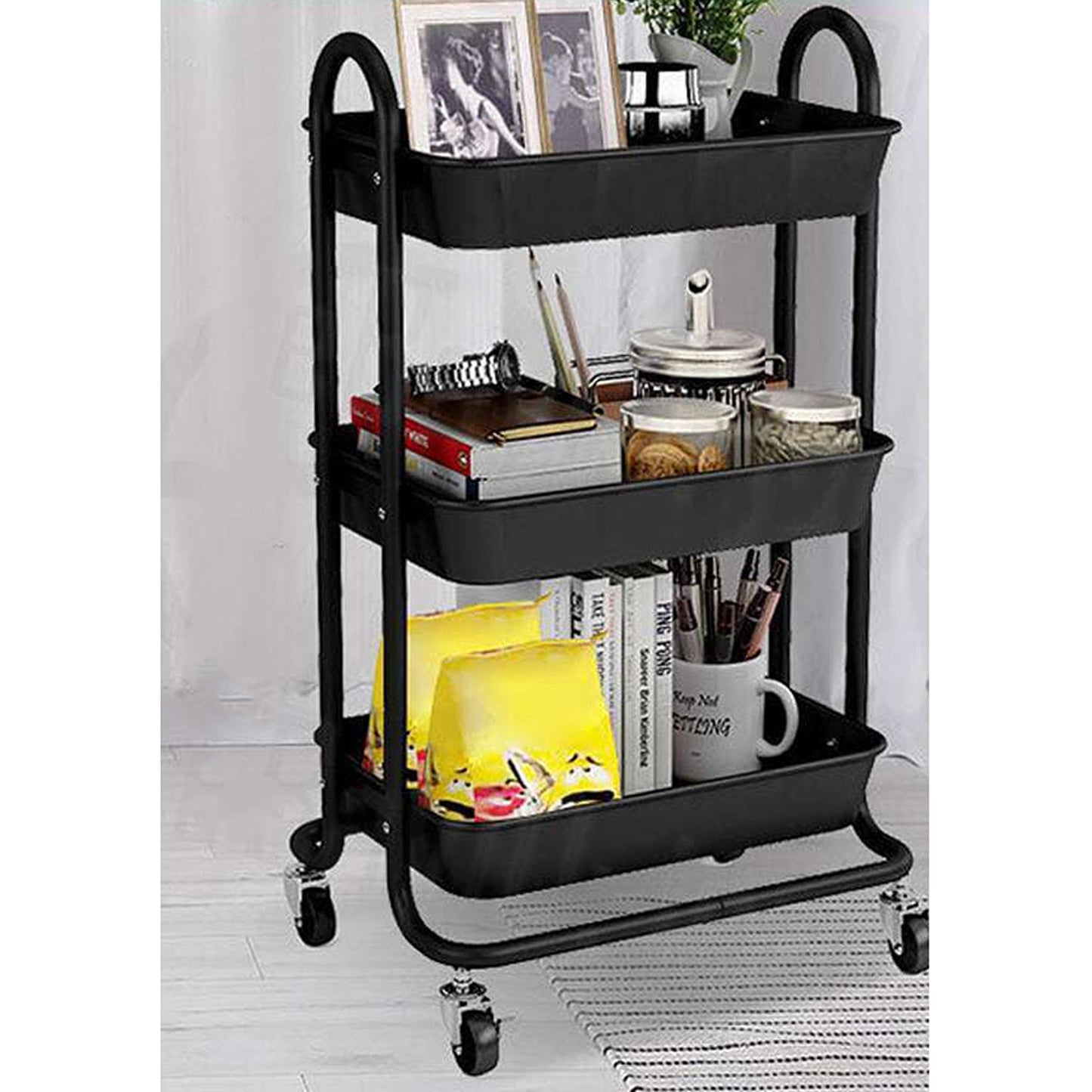 3-Tier Fruit and Vegetable Kitchen Trolley with Storage Baskets