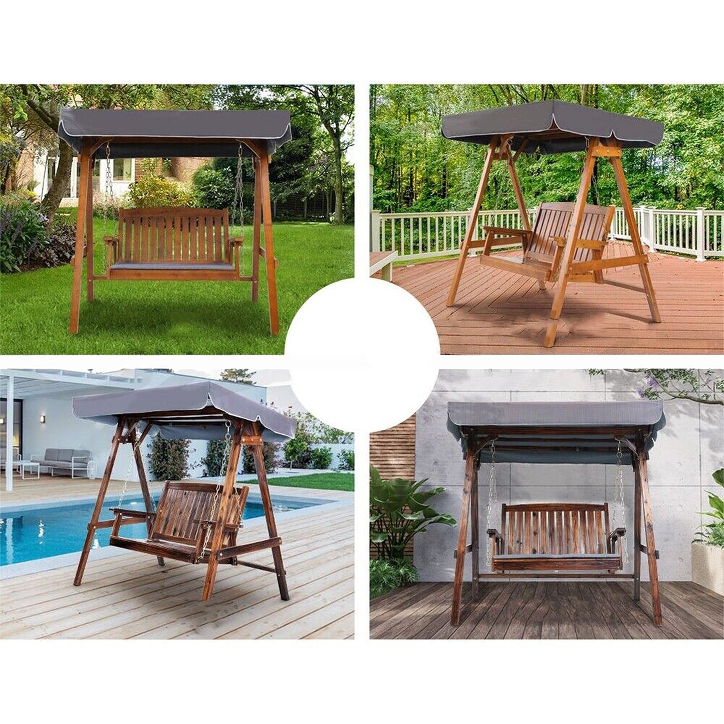 Wooden Outdoor Swing Chair with Canopy Garden Bench Furniture