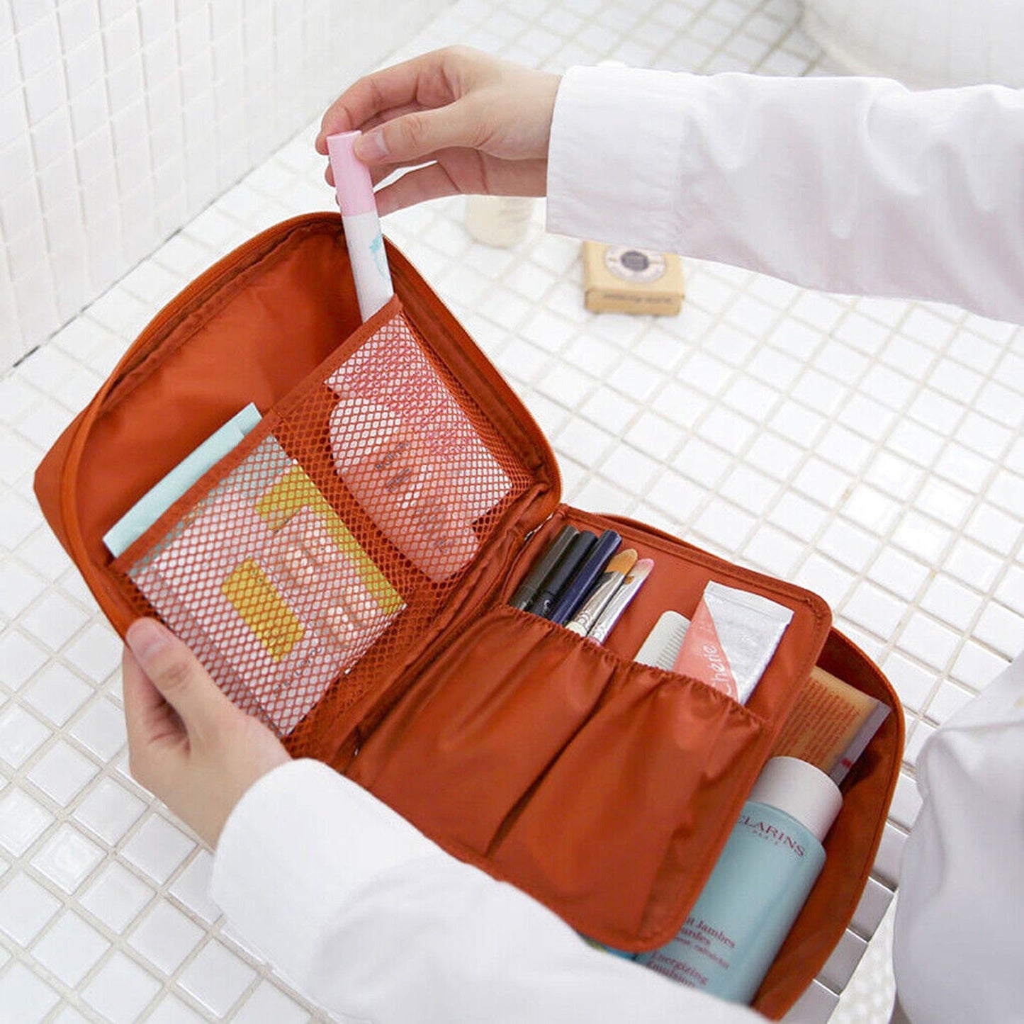 Travel Makeup Organizer Bag for Toiletries and Cosmetics