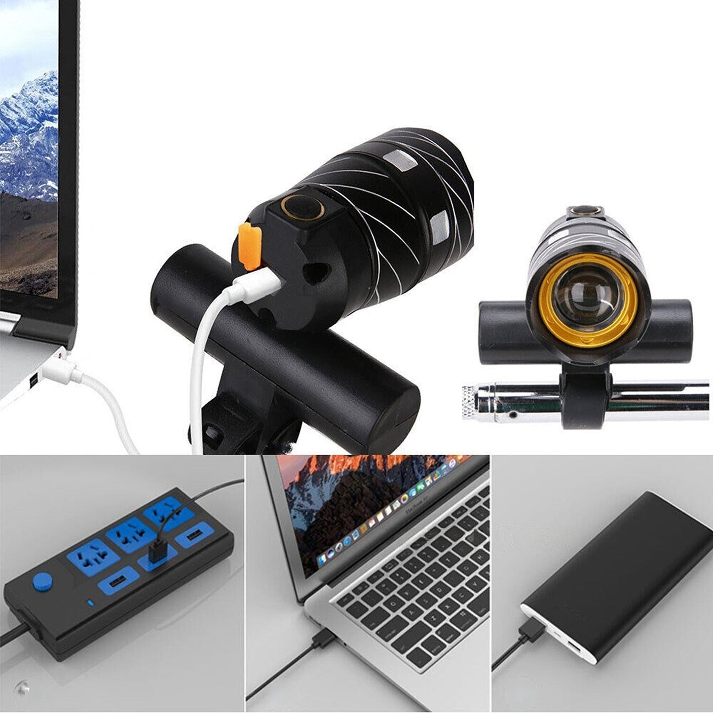 Waterproof USB Rechargeable Bicycle Light LED Front Back Headlight Bike