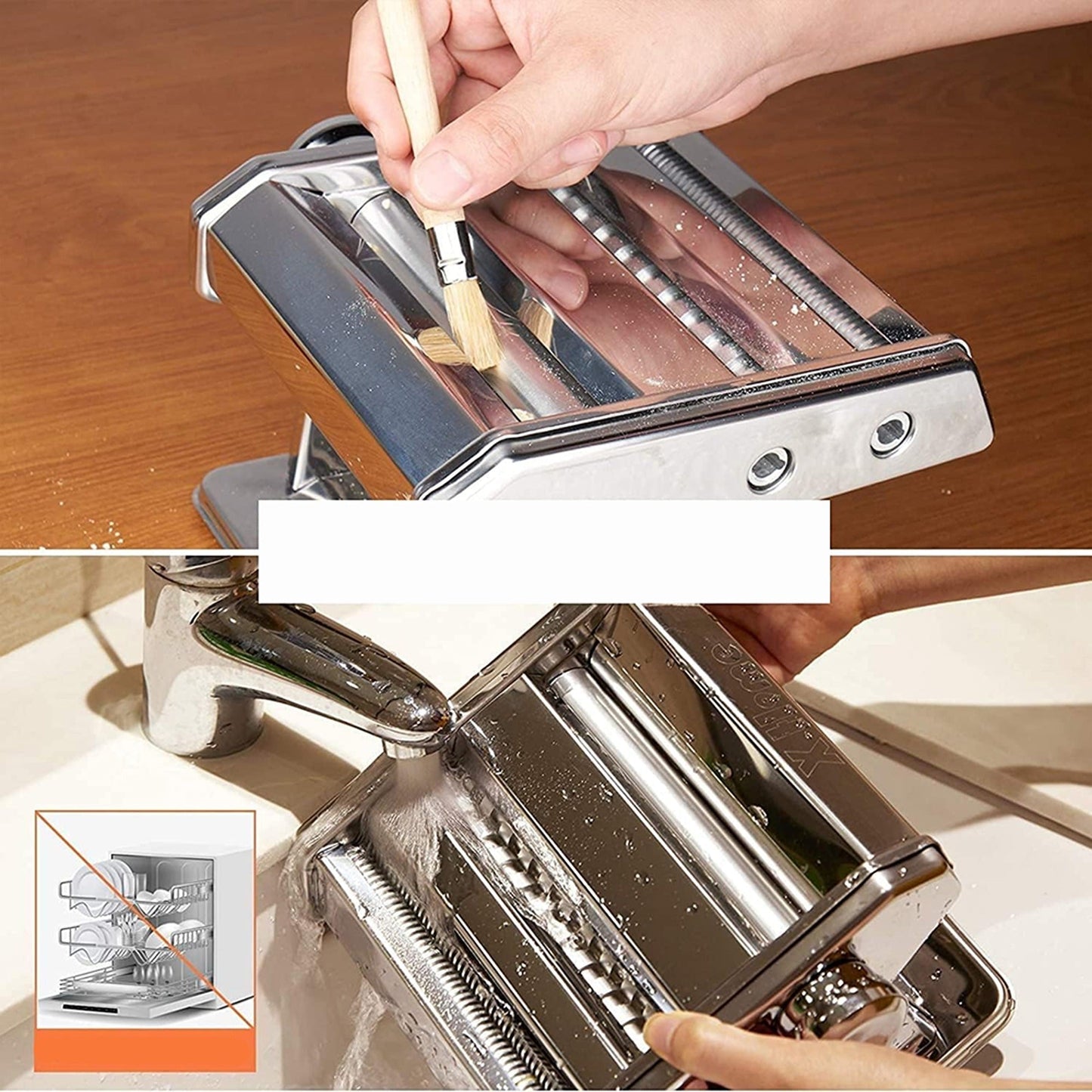 Manual Pasta Noodle Maker Machine with 6 Thickness Settings Spaghetti Roller