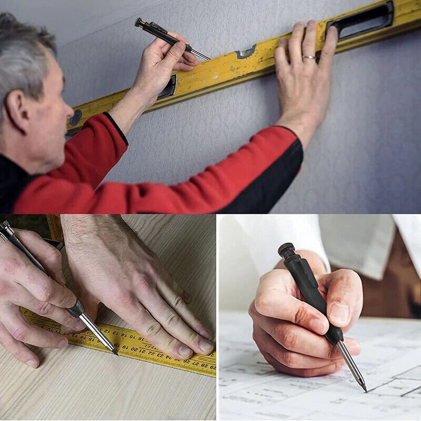 Carpenter Pencil Set with Solid Refill Leads for Woodworking