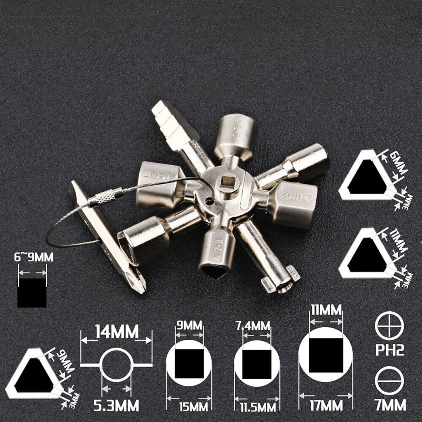 10-in-1 Multi-Function Elevator Key Switch Wrench for Utility and Emergency