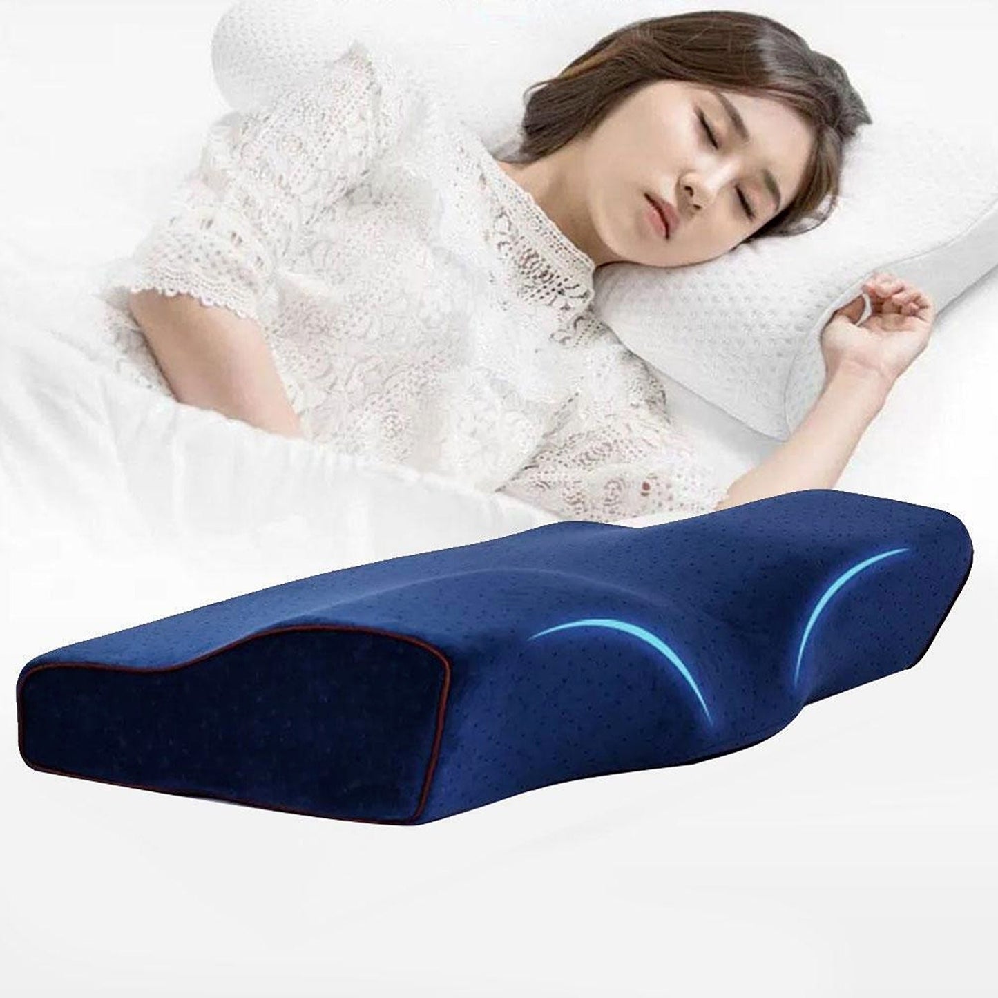 Navy Memory Foam Orthopedic Pillow Neck Shoulder Support Cushion
