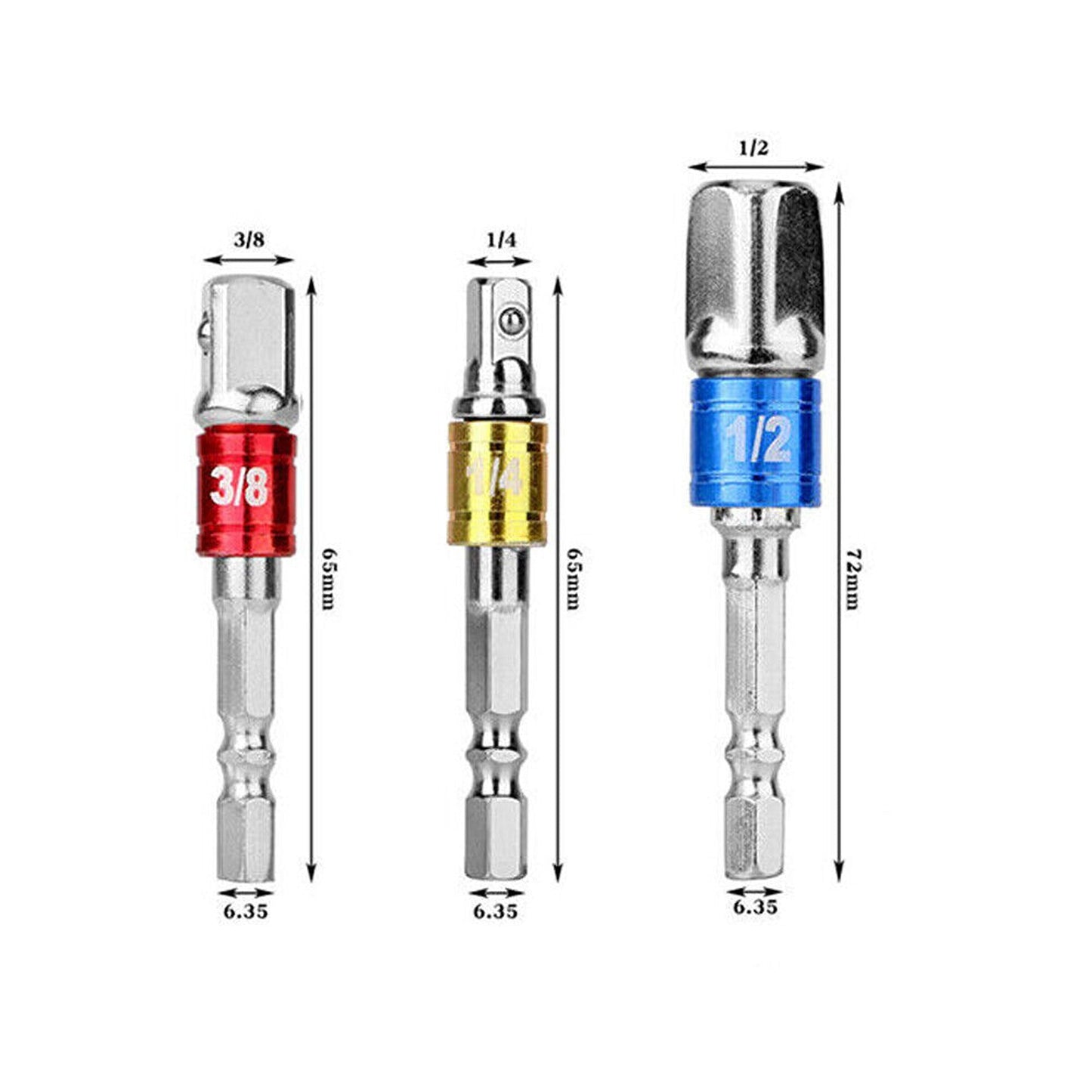 3pcs Impact Driver Socket Adaptor Set Hex Shank Drill Bits