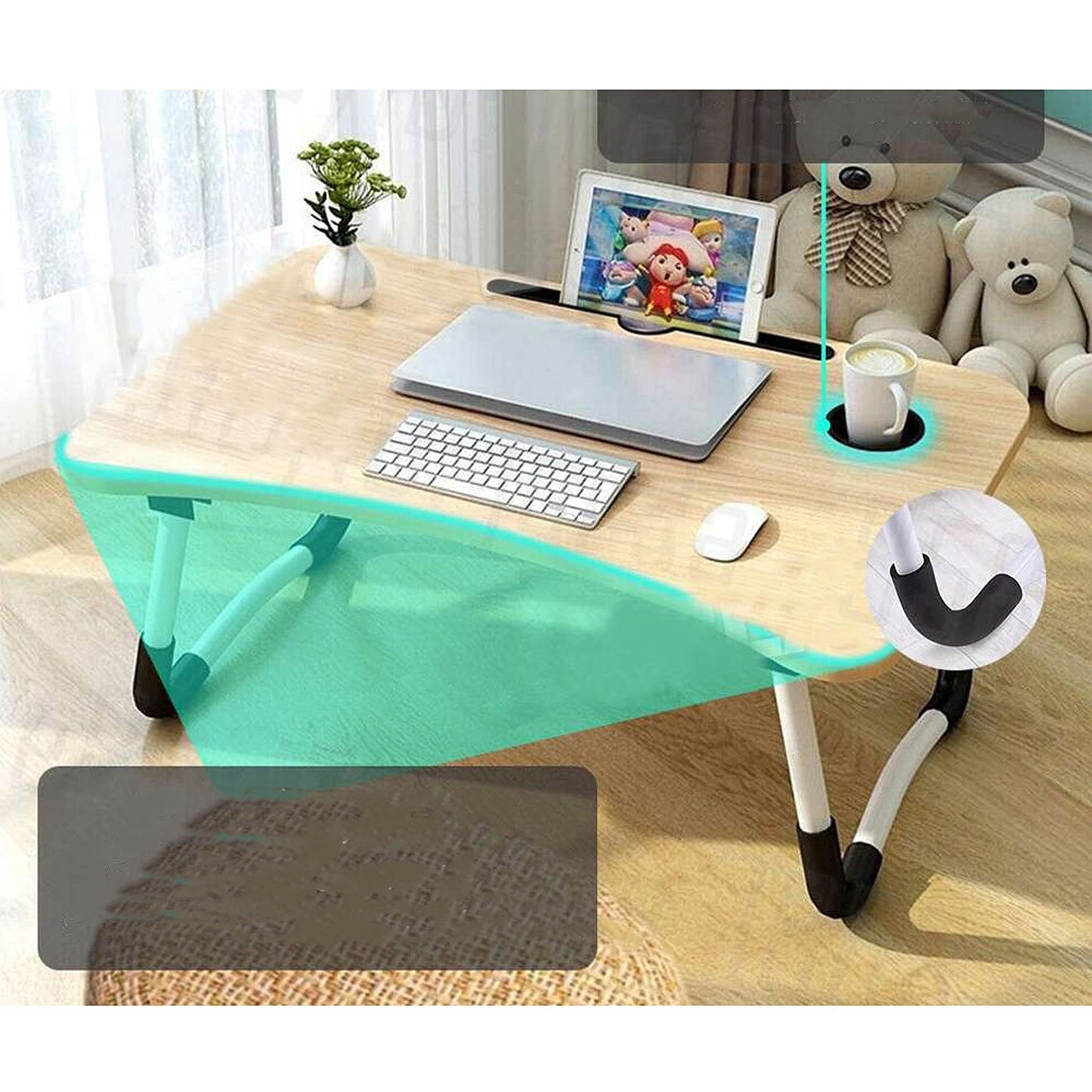 Adjustable Laptop Stand Portable Desk for Bed with Cup Holder
