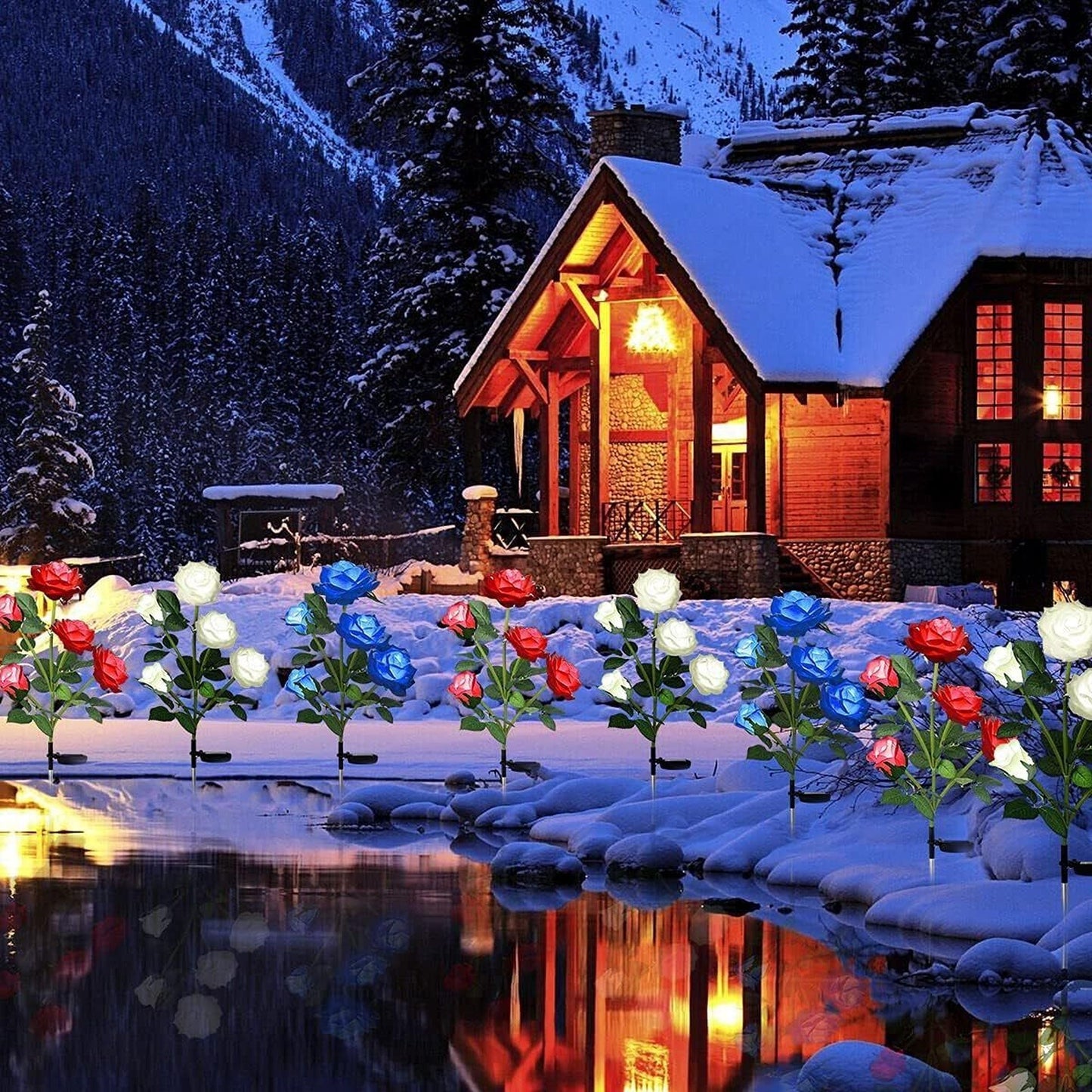 Solar Powered Rose Flower Stake Lights for Garden Path Illumination