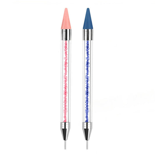 2pcs Dual Ended Dotting Manicure Tool with Rhinestone Picker Wax Pencil