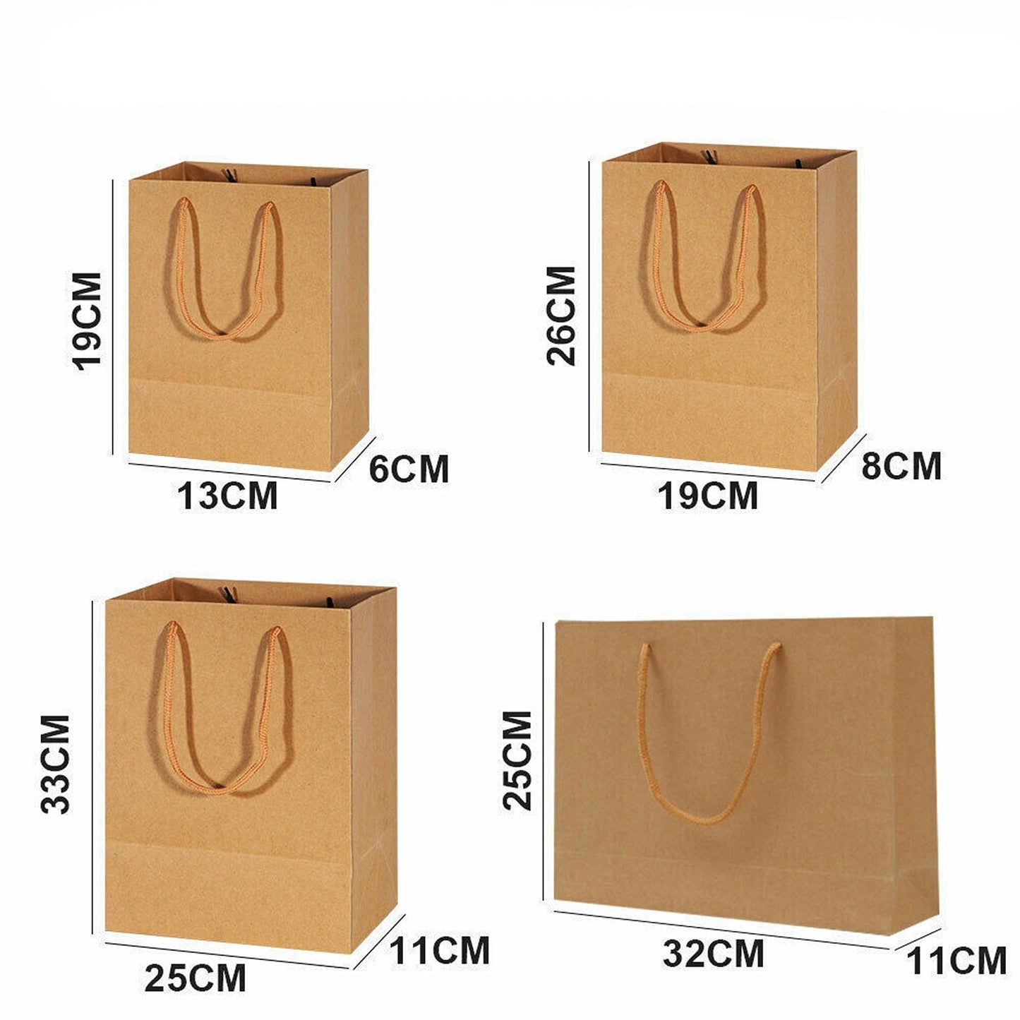 50pcs Bulk Kraft Paper Bags with Rope Handles Gift Shopping Carry Craft