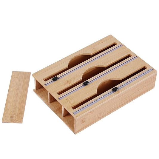 Bamboo Kitchen Wrap Dispenser with Cutter for Foil and Film
