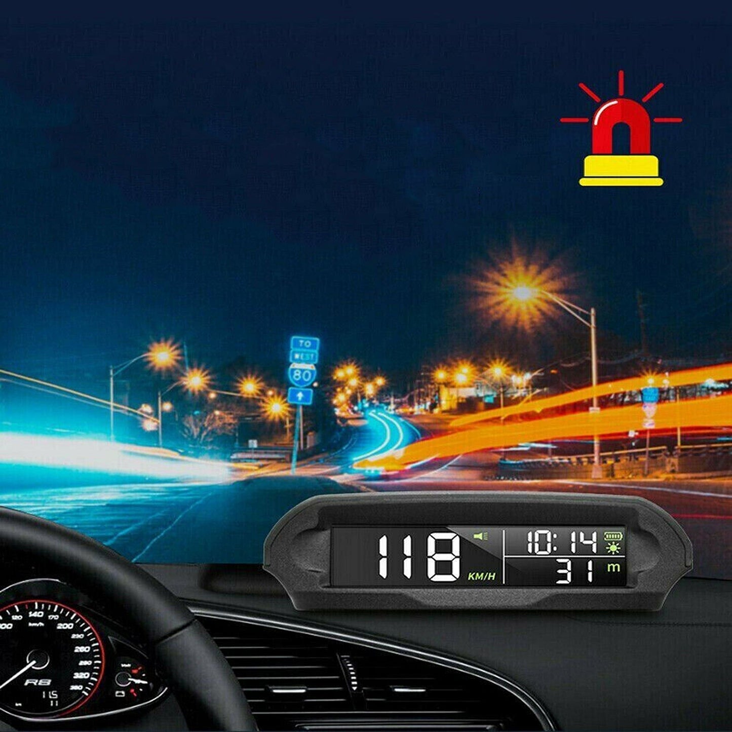 Solar HUD Display Wireless GPS Head-up Digital Speedometer Car