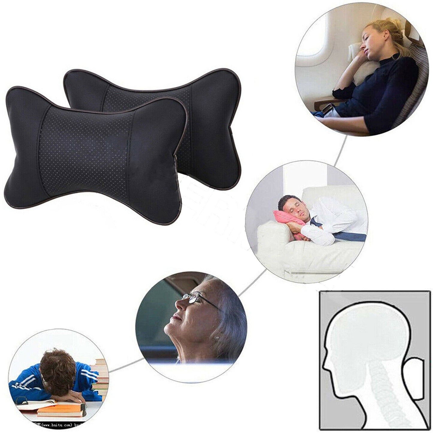 Car Headrest Bone Safety Neck Rest Support Cushion Pads - 2 Pack