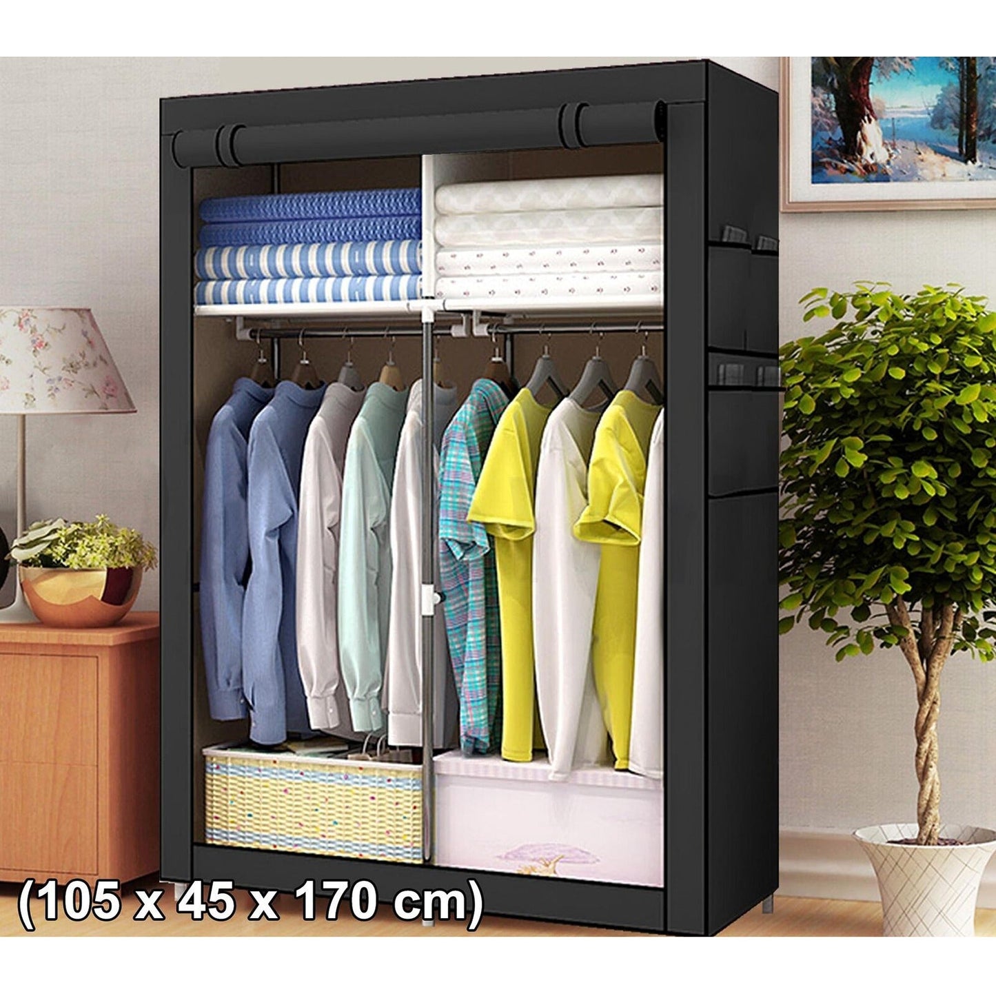Portable Polyester Wardrobe Closet with Storage Shelves