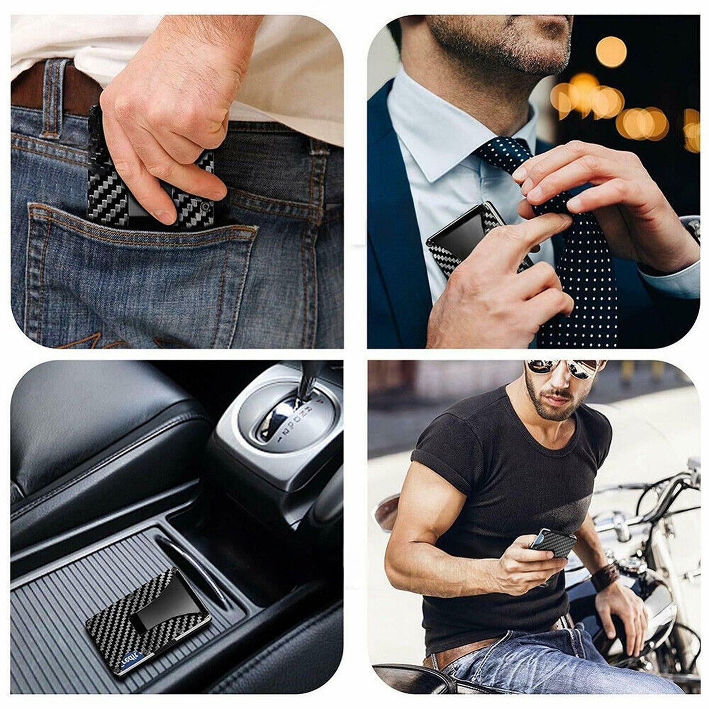 Men Slim Carbon Fiber Credit Card Holder RFID Blocking Wallet Money Clip