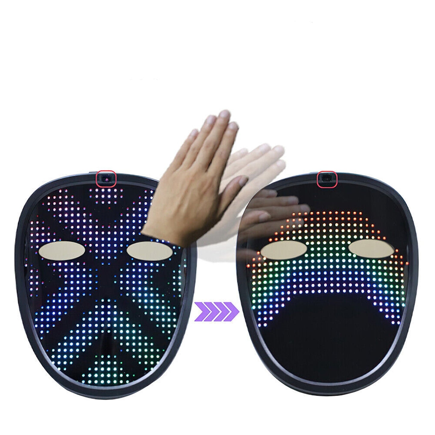Gesture Control LED Mask Transforming Light-Up Face Mask for Cosplay Party