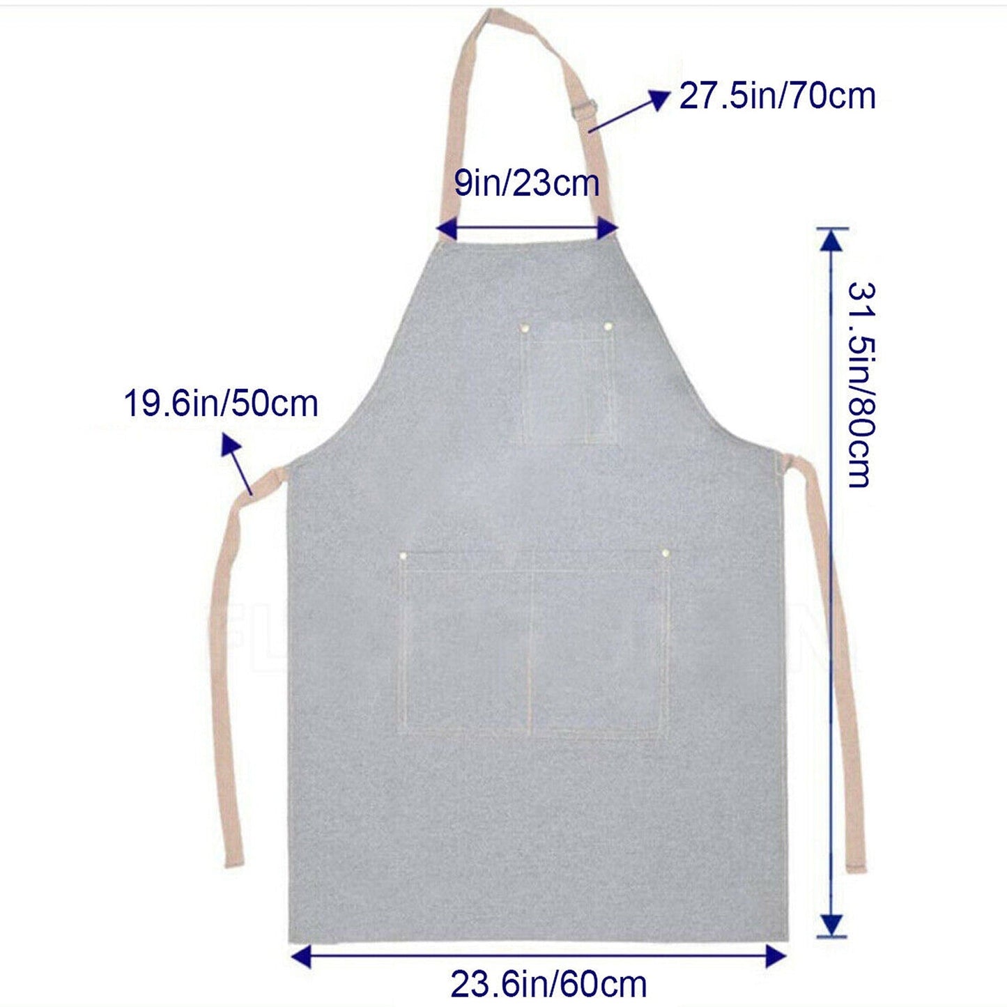 Oil-Resistant Denim Cooking Apron with Adjustable Bib and Pocket