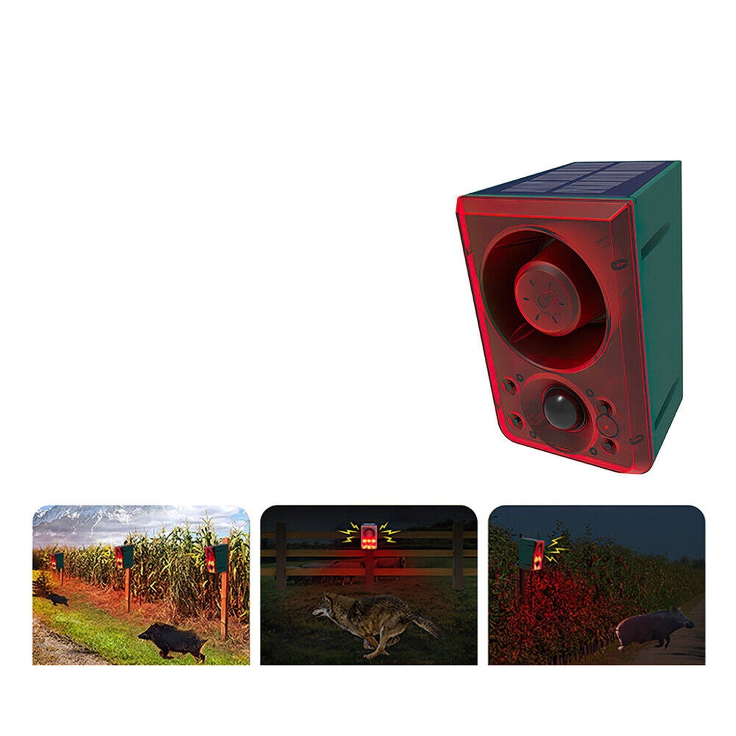 Outdoor Solar Motion Sensor Alarm with Siren Dog Barking and Gunshots Sounds