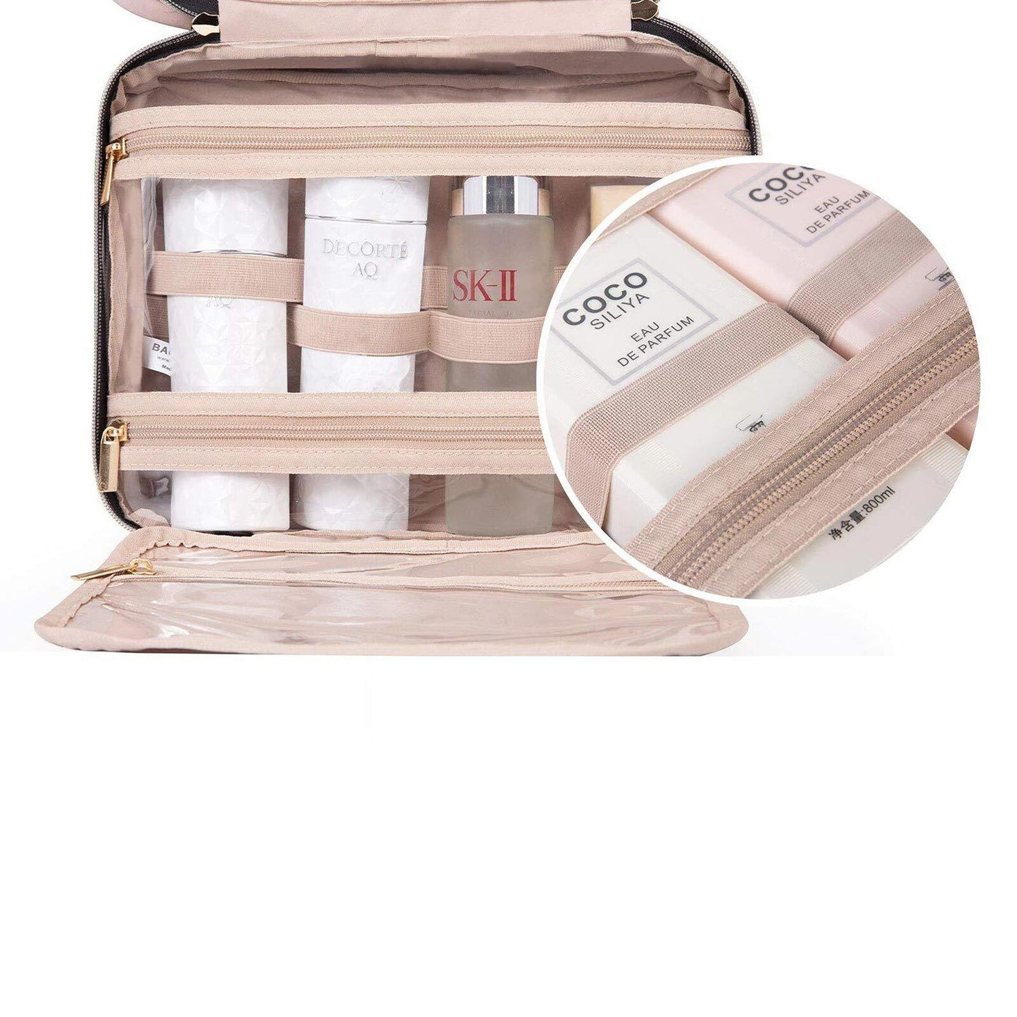 Large Travel Toiletry Organizer with Hanging Hook Cosmetic Makeup Bag