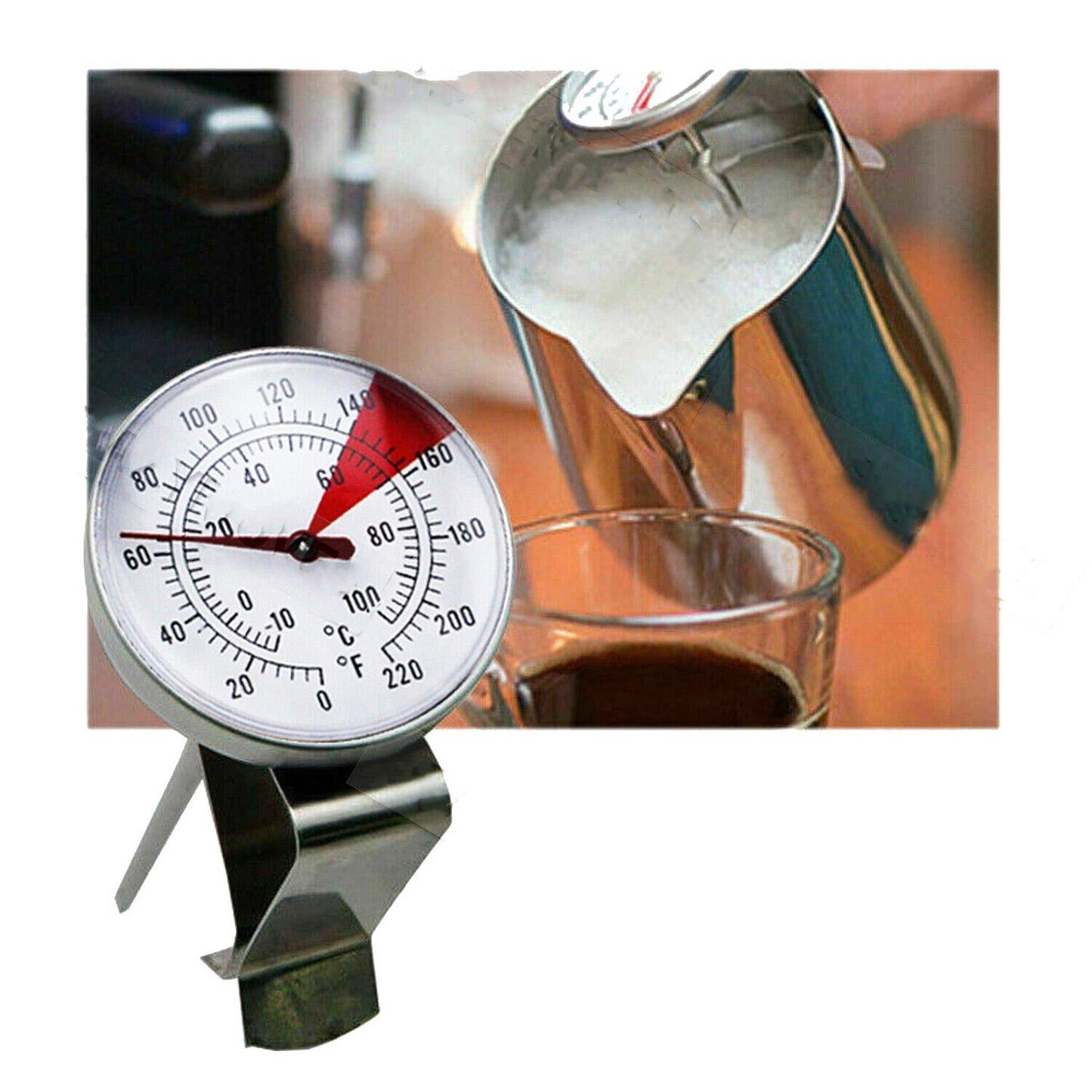 Stainless Steel Milk Coffee Thermometer with Probe and Pan Clip