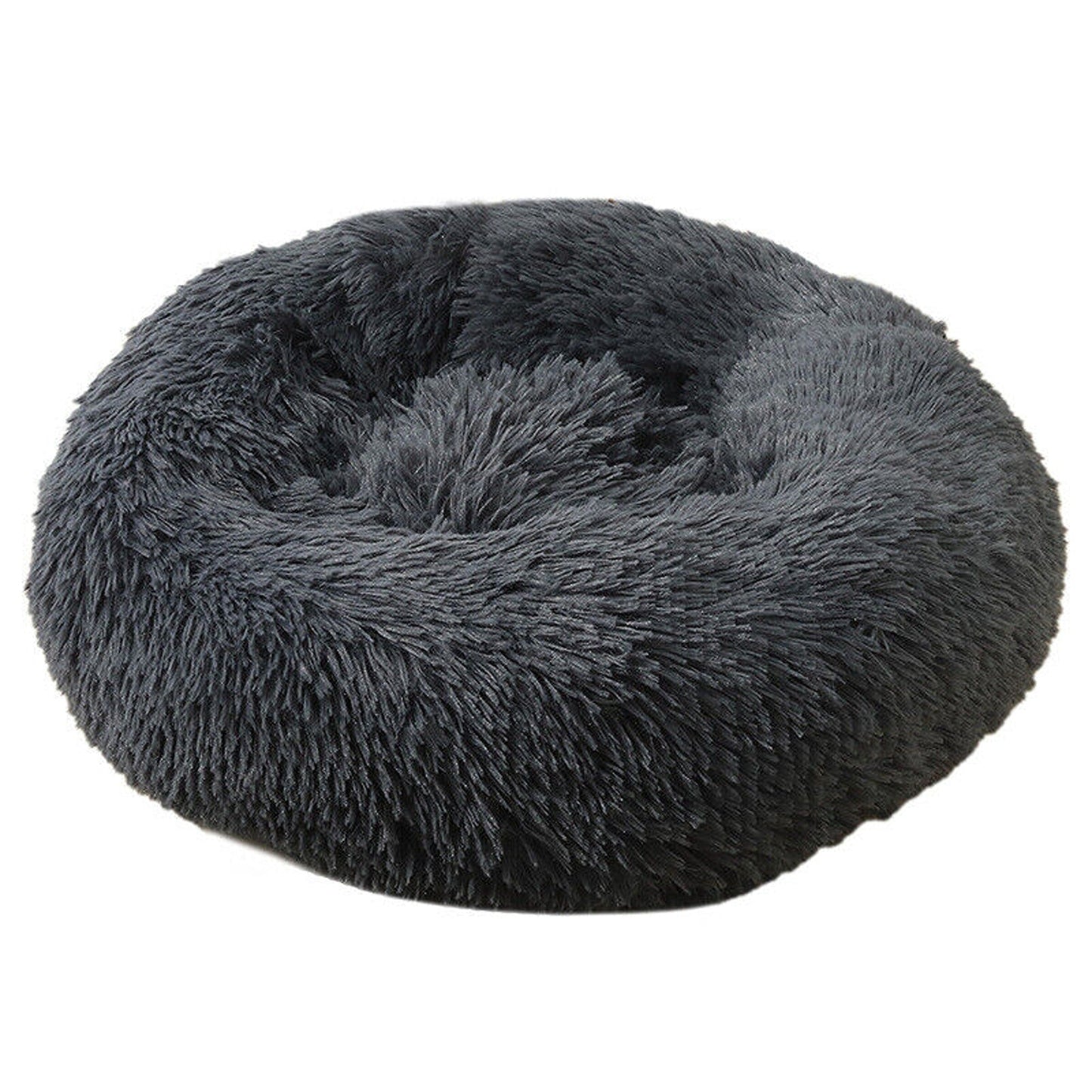 Grey Plush Round Nest Pet Dog Cat Calming Bed Comfy Sleeping Kennel Cave