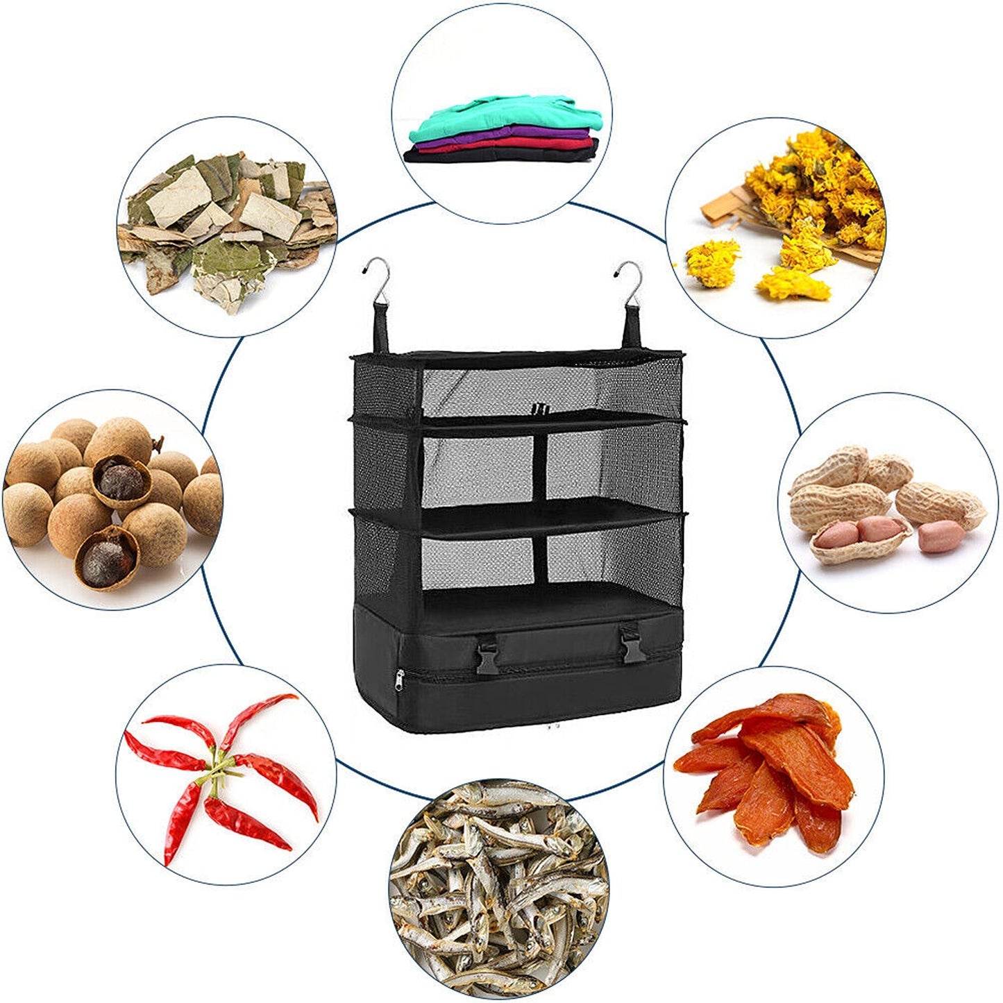 4-Layer Mesh Hanging Storage Bag for Camping and Travel Foldable