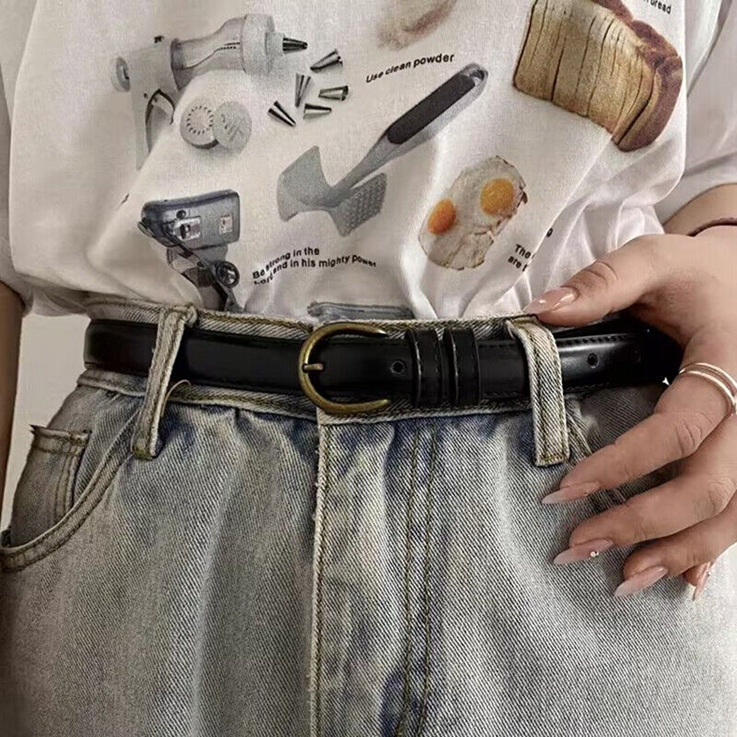 Women Decorative Thin PU Leather Belt for Jeans and Dresses