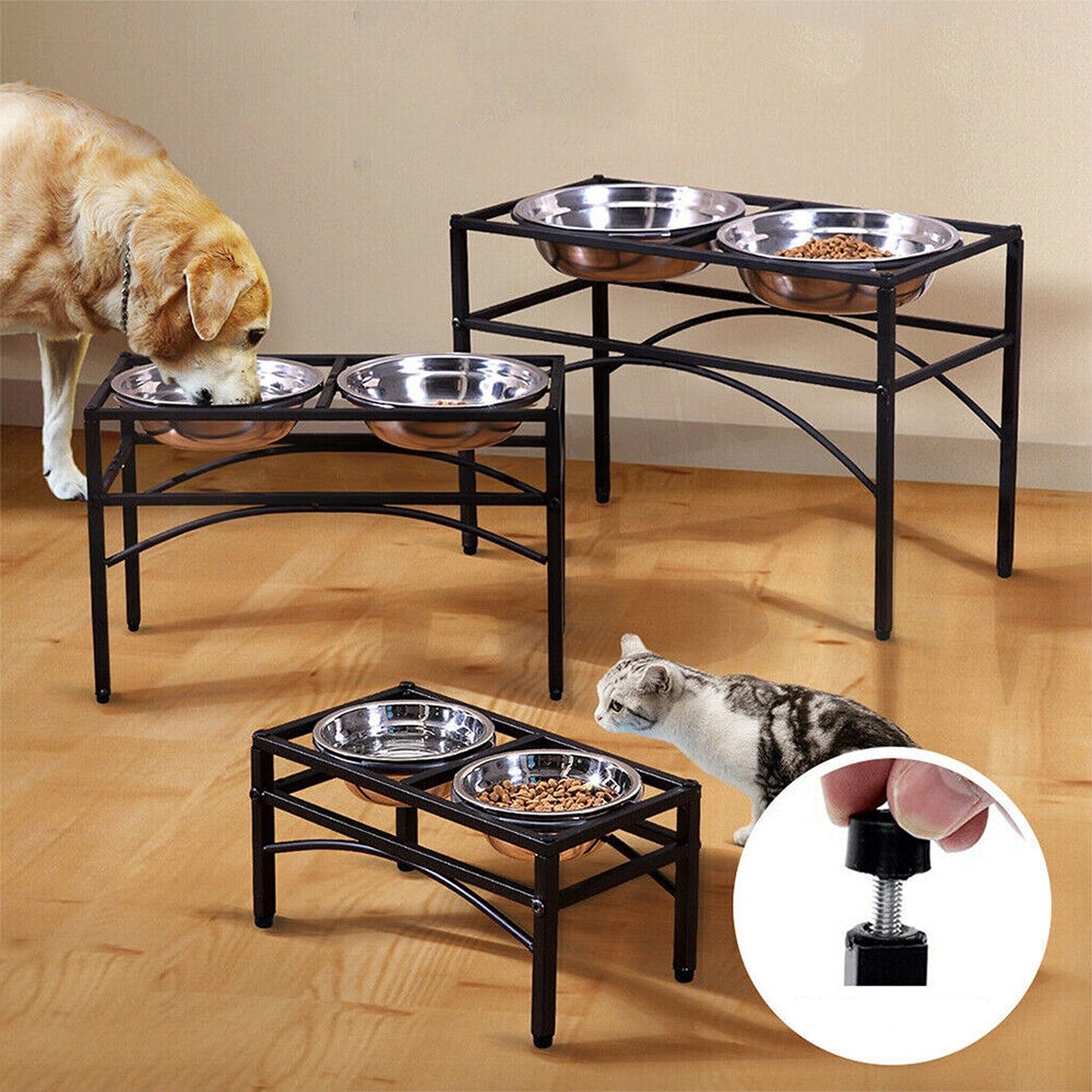 Raised Dual Pet Feeder with Stainless Steel Bowls for Dogs and Puppies