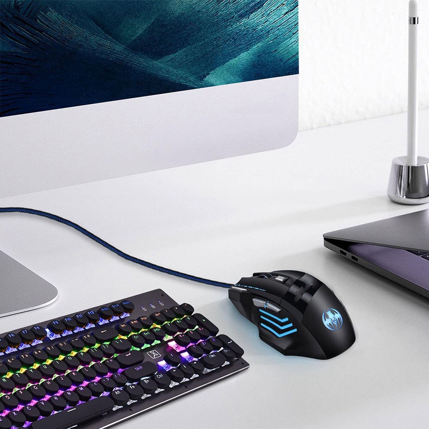 Ergonomic Wired USB Gaming Mouse 7200 DPI LED Optical for PC Mac 7 Button