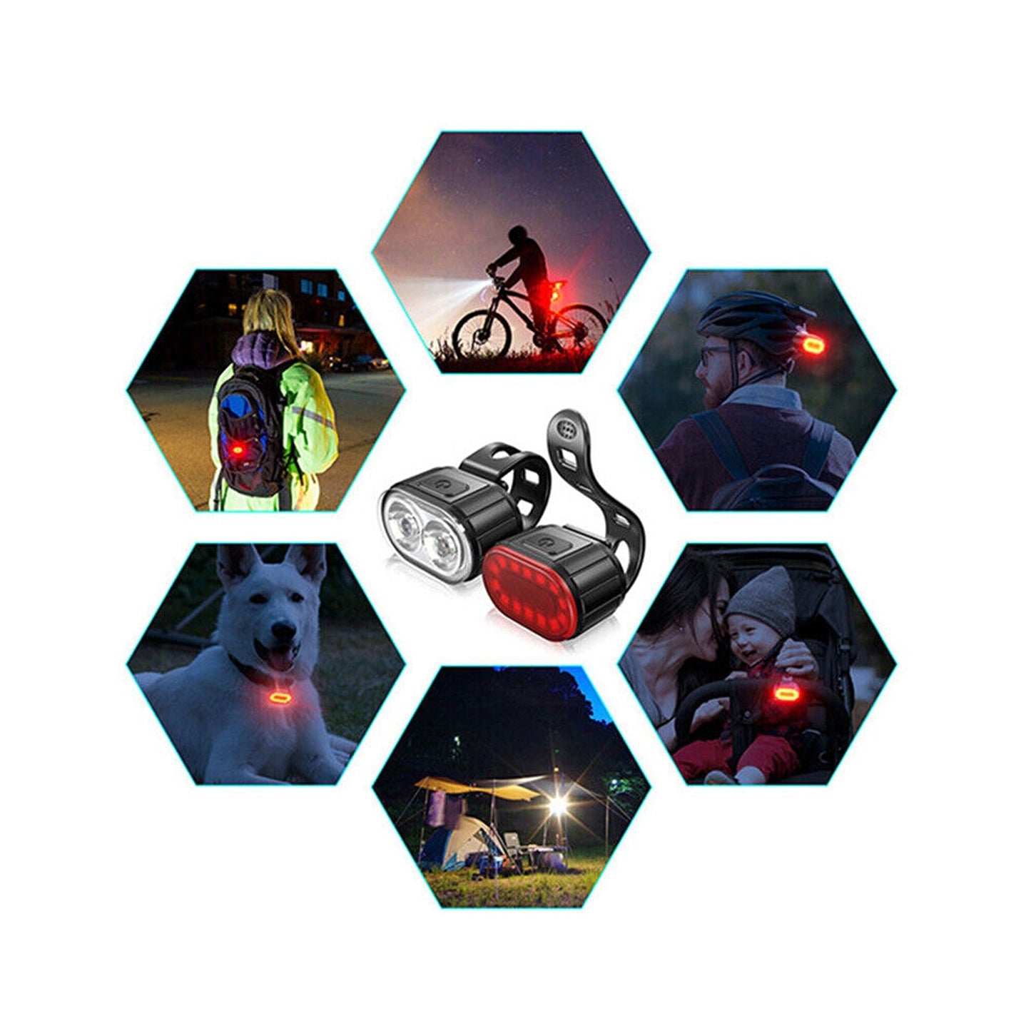 USB Rechargeable LED Bike Light Set Bright Front and Rear Mountain Bicycle Lights
