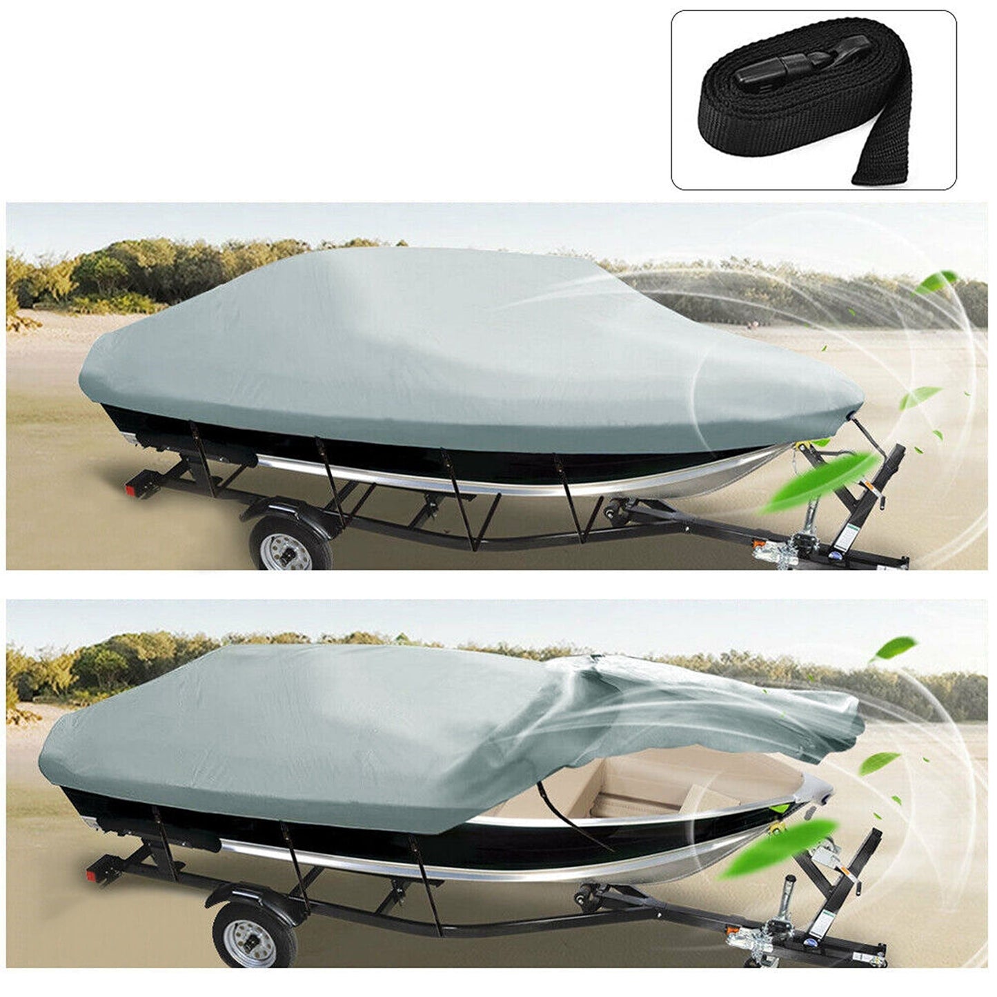 17-19ft Trailerable Boat Cover Heavy-Duty 600D Waterproof UV Protection