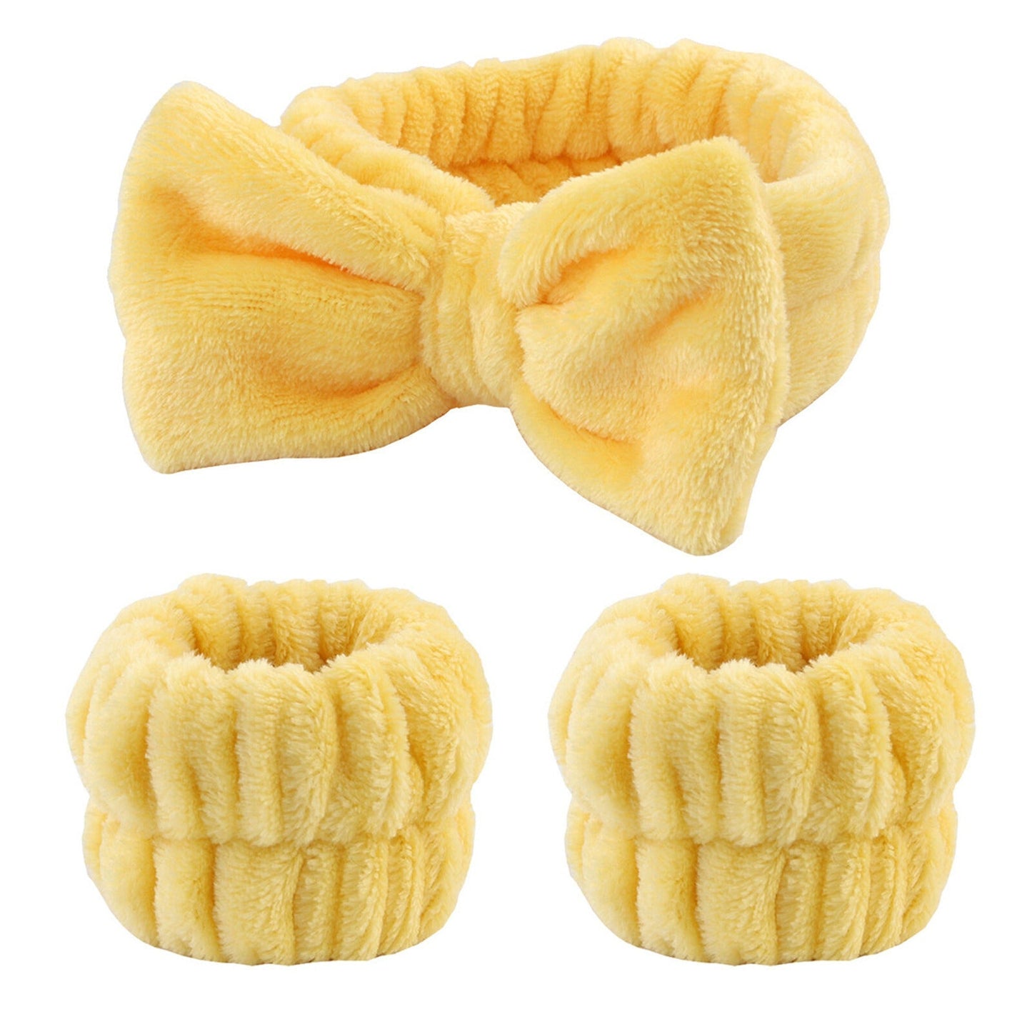 Absorbent Spa Wristbands and Headband Set for Face Washing