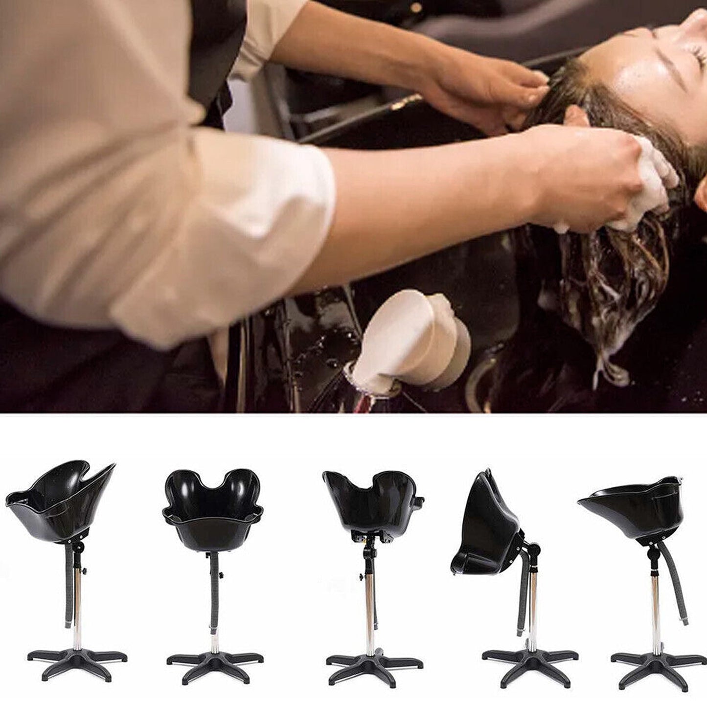 Height Adjustable Mobile Shampoo Basin for Salon and Home Use Deep Wash Sink